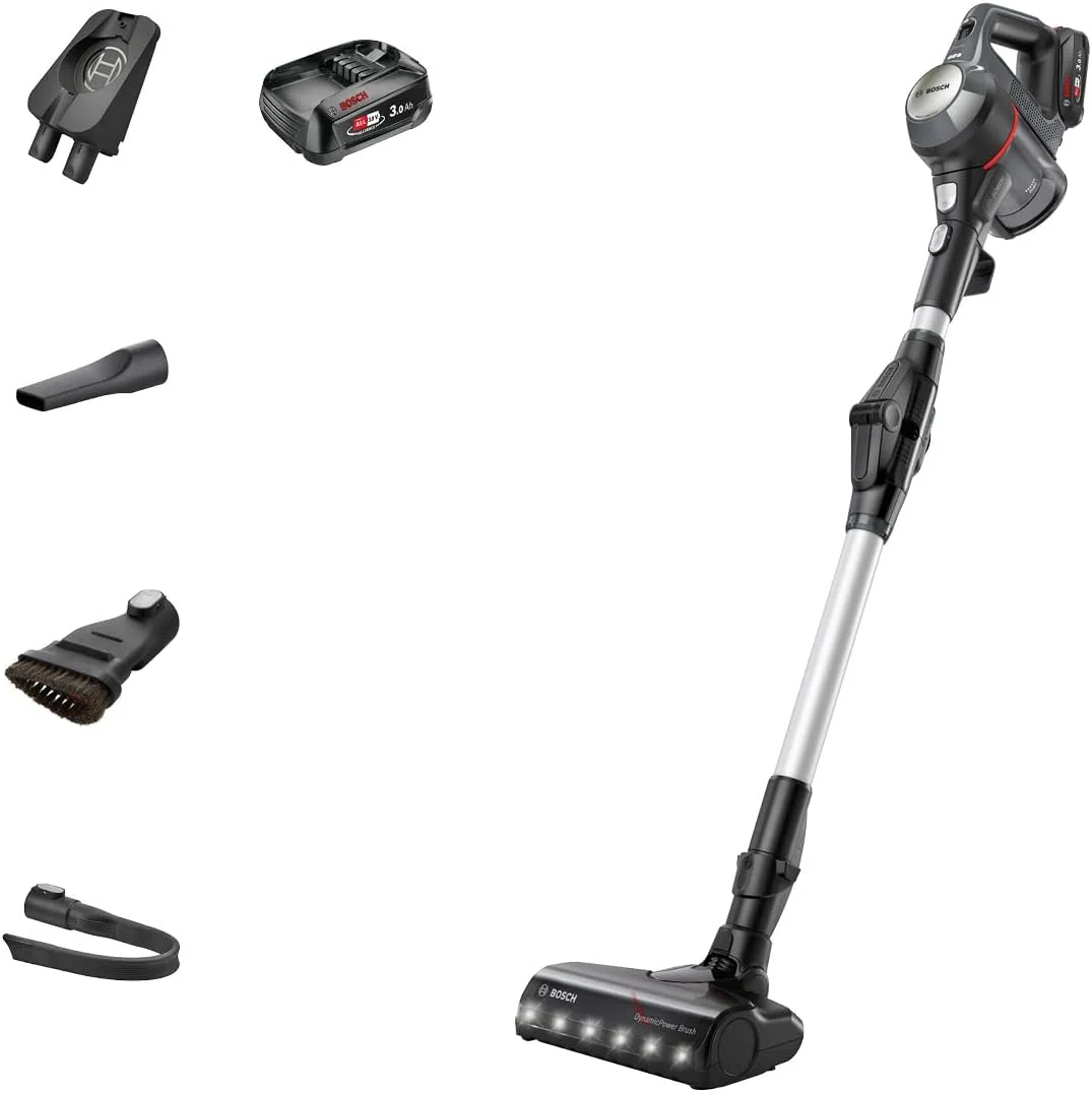 Bosch Cordless Stick Vacuum Cleaner, Unlimited 7, 3.0 Ah battery pack, Flex Tube, lightweight handheld, LED lights, Dark Granite, BCS711GB, Made In Germany, 1 Year Manufacturer Warranty Bosch Cordless Stick Vacuum Cleaner, Unlimited 7, 3.0 Ah battery pack, Flex Tube, lightweight handheld, LED lights, Dark Granite, BCS711GB, Made In Germany, 1 Year Manufacturer Warranty