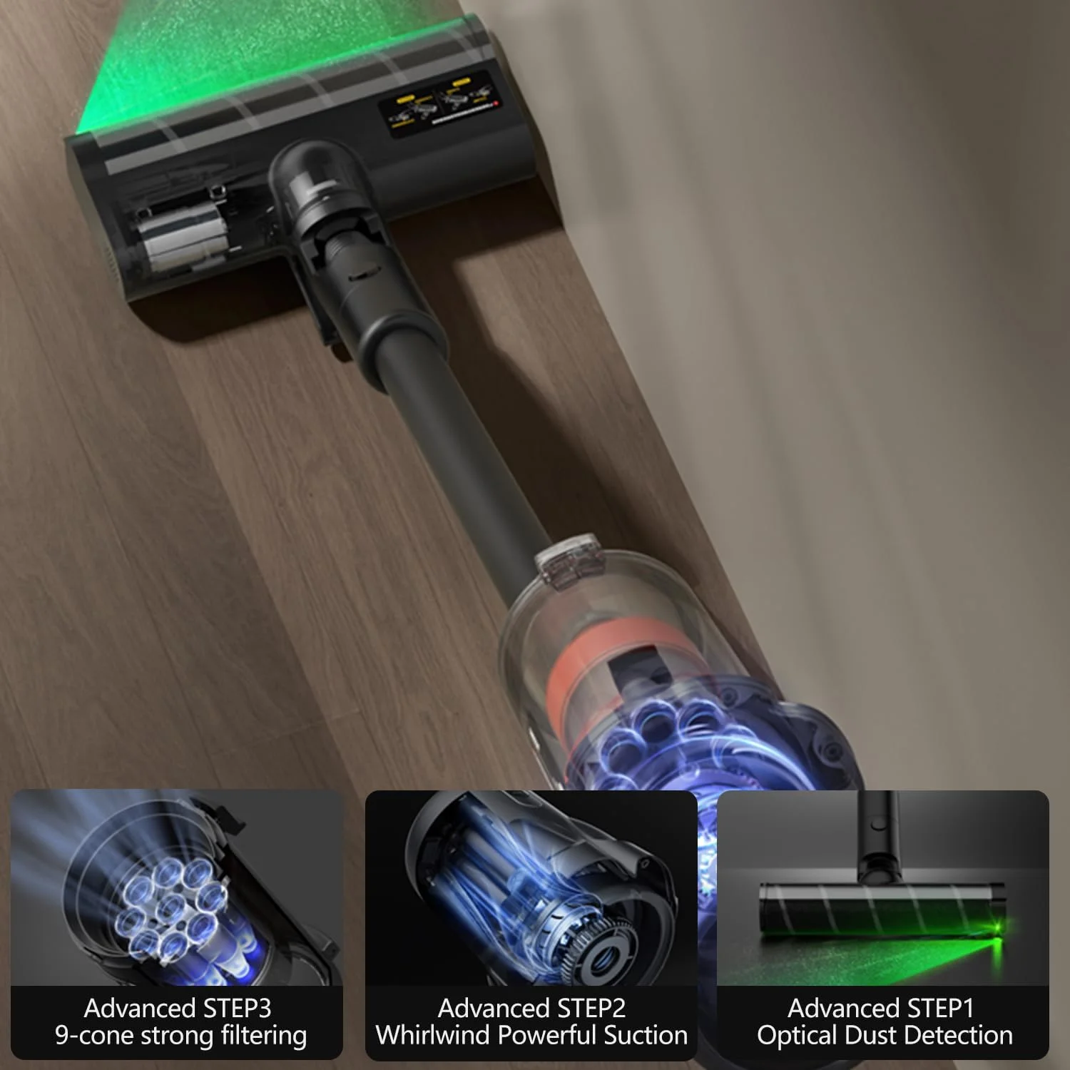 جاروبرقی شارژی دیرما مدل T30، جاروبرقی دستی شارژی با باتری قابل شارژ با عمر طولانی 45 دقیقه، ظرفیت مخزن گرد و غبار 0.56 لیتری و نمایشگر گرد و غبار با نور سبز