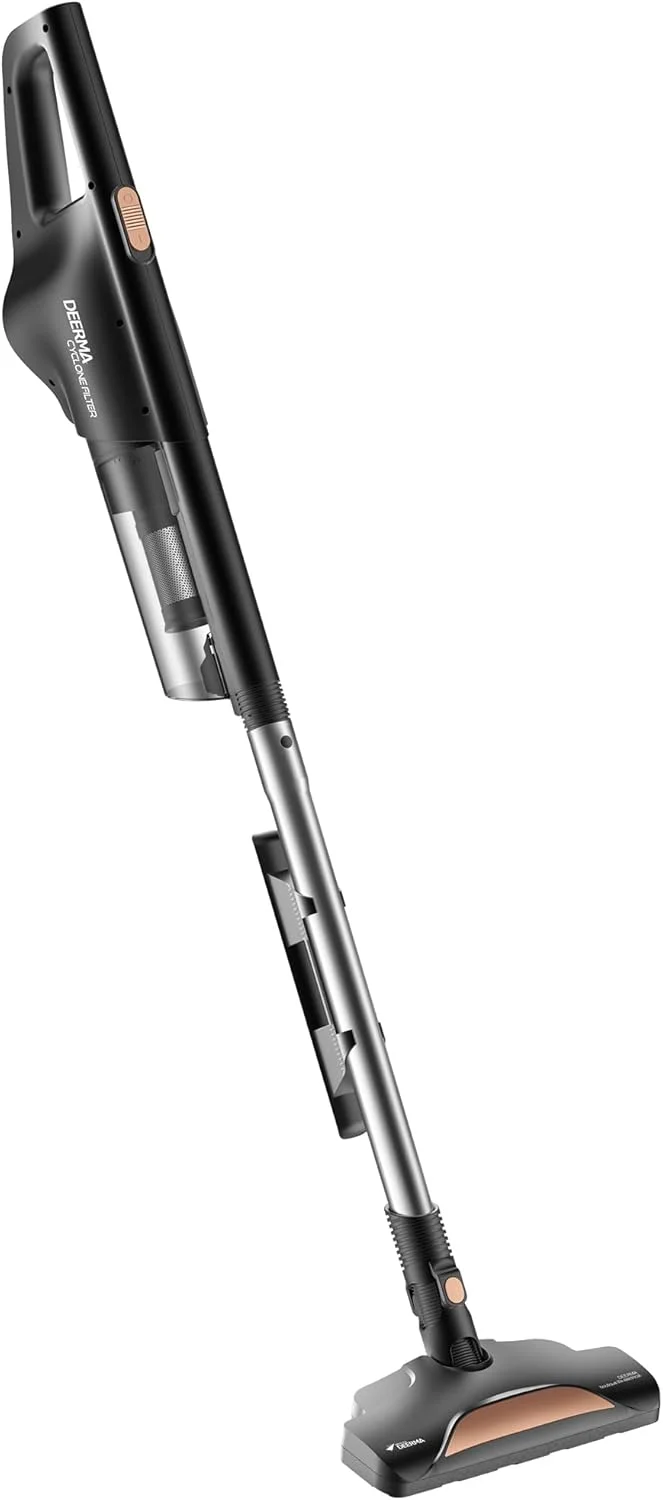 جاروبرقی سبک Deerma: جاروبرقی دستی عمودی 2 در 1 با مکش قدرتمند، ابزار شکاف دار سیم دار با ظرفیت فنجان گرد و غبار برای فرش و کف خانه، DEERMA DX600، مشکی
