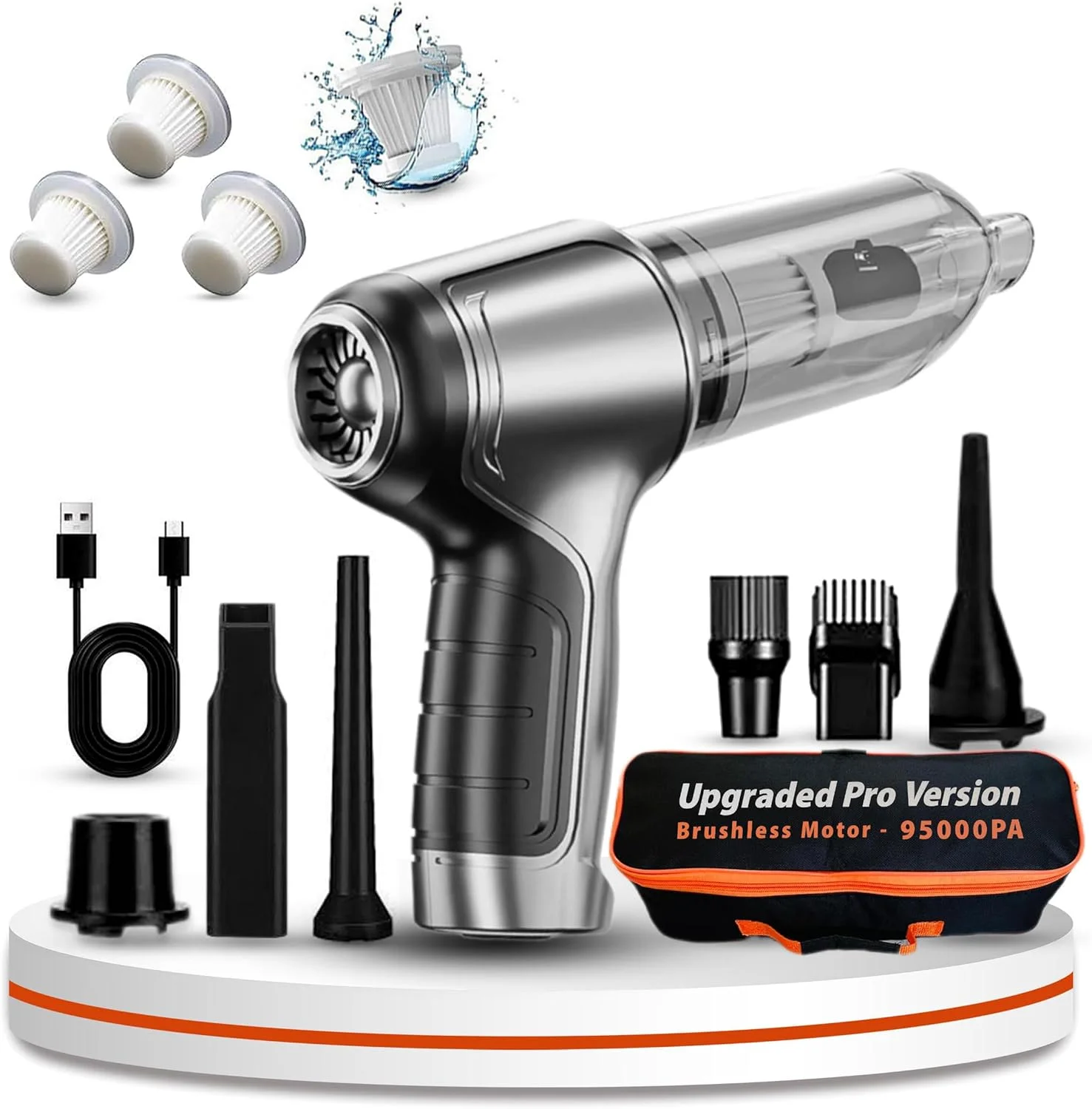 جاروبرقی دستی بی سیم - مکش قدرتمند 95000 پاسکال، قابل حمل، سبک وزن، بدون سیم - زمان کارکرد طولانی، باتری قابل شارژ، شارژ سریع برای خانه، دفتر، ماشین، مبل، موی حیوانات خانگی، تمیز کردن گوشه ها