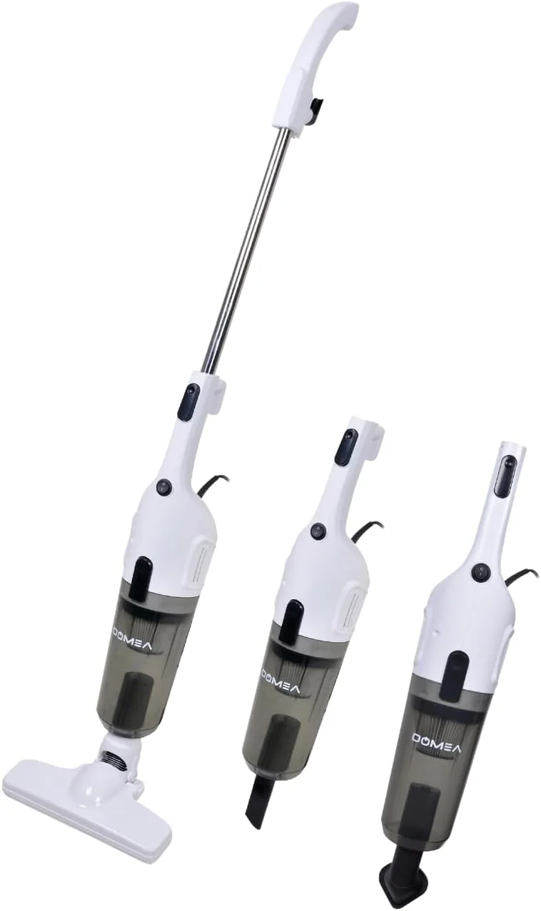 جاروبرقی DOMEA، 3 در 1 با میله قابل افزایش طول، کابل 5 متری، فیلتر HEPA، 600 وات، مکش 16KPa، ظرفیت گرد و غبار 1.2 لیتری، وزن سبک، ایده آل برای خانه، ماشین، کف، مبل، فرش، تمیز کردن موی حیوانات خانگی، سفید