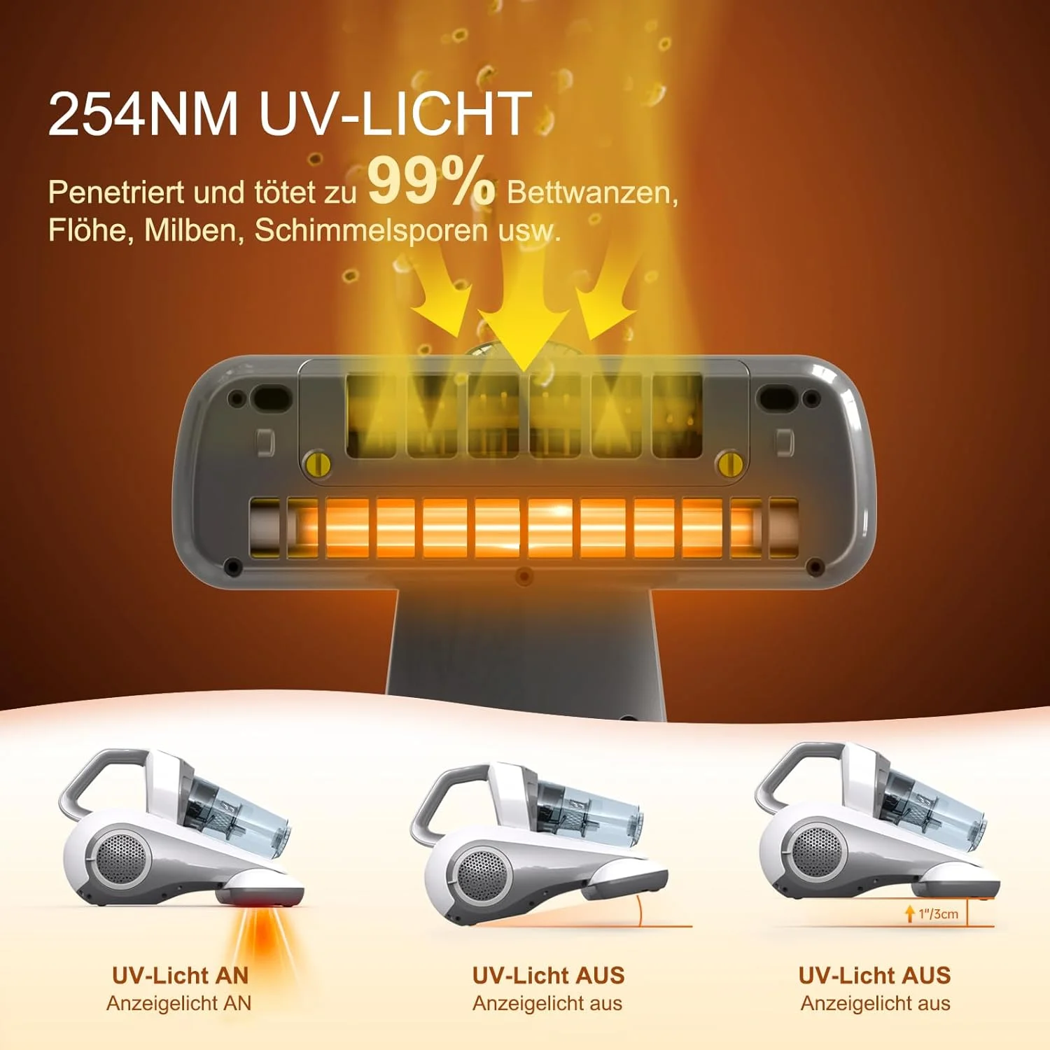 جاروبرقی ضد کنه دایبیا 15 کیلو پاسکال با نور UV-C، جاروبرقی دستی 300 واتی برای تشک، از بین برنده 99.99% مواد آلرژی زا، باکتری ها و آلرژن ها