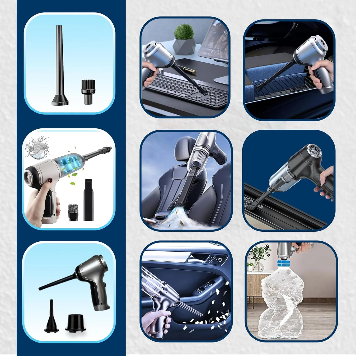 جاروبرقی دستی بی سیم - مکش قدرتمند 95000 پاسکال، قابل حمل، سبک وزن، بدون سیم - زمان کارکرد طولانی، باتری قابل شارژ، شارژ سریع برای خانه، دفتر، ماشین، مبل، موی حیوانات خانگی، تمیز کردن گوشه ها