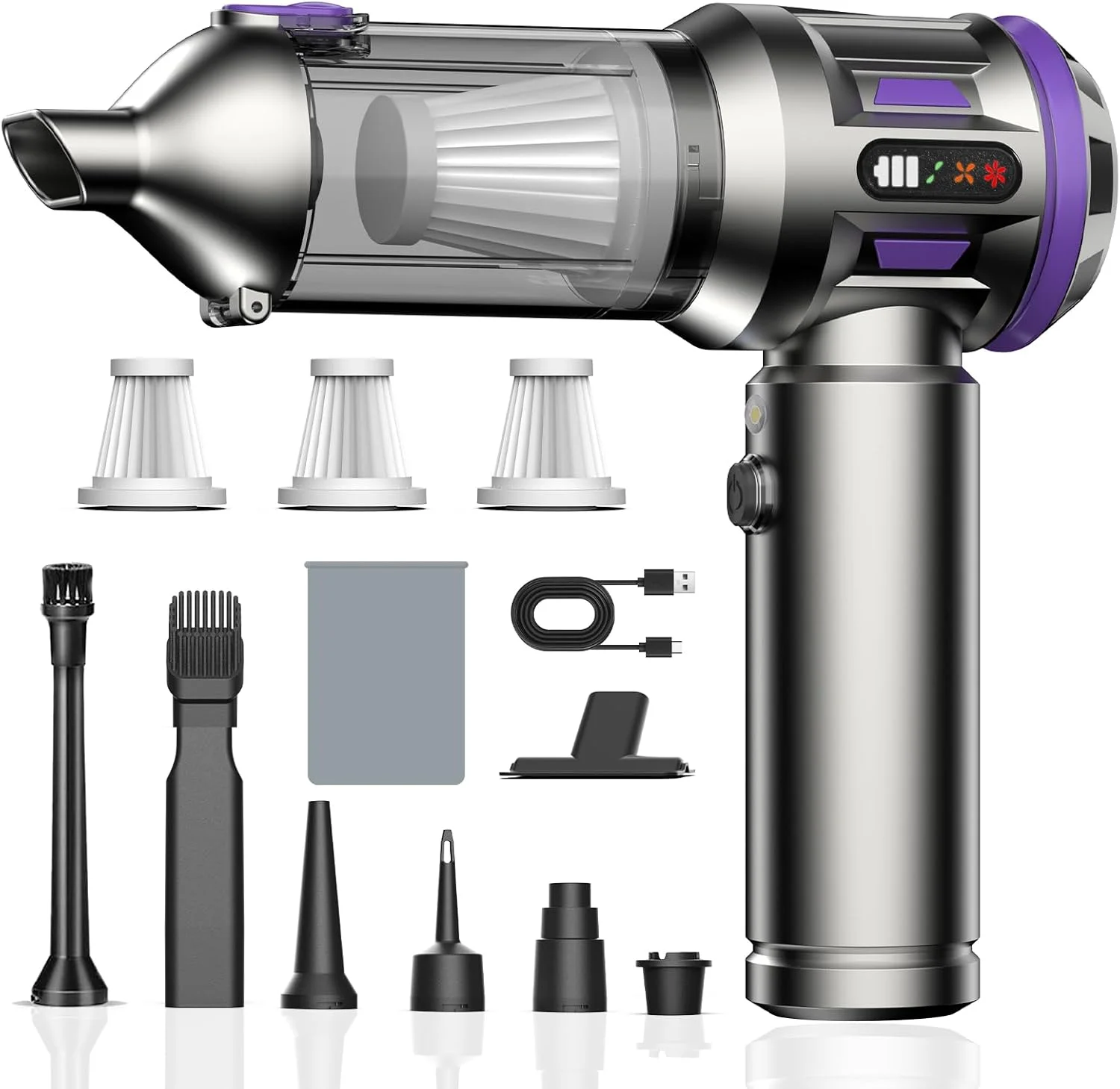 جاروبرقی دستی شارژی، جاروبرقی خودرو 22000Pa، جاروبرقی قابل حمل با موتور براشلس، باتری 6000mAh، جاروبرقی مینی با نمایشگر LED، برای خانه، خودرو، موی حیوانات خانگی