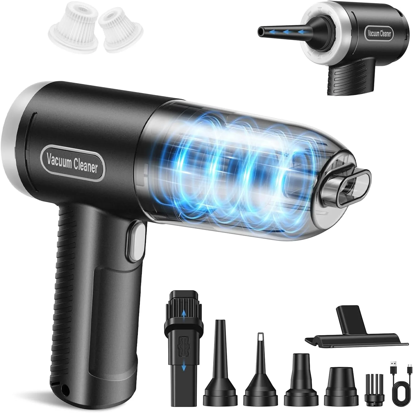 جاروبرقی دستی قابل حمل و بدون سیم آبانسو، 9000Pa، جاروبرقی کوچک با قدرت بالا و مکش عالی، دمنده هوا 4 در 1، مناسب برای تمیز کردن ماشین، کیبورد، موی حیوانات خانگی با سری های مختلف