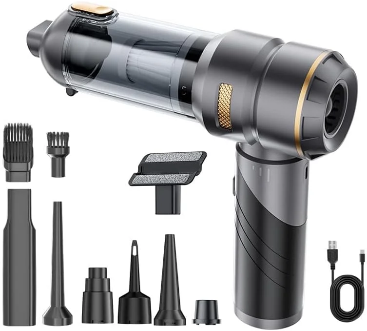 جاروبرقی دستی vqurilte، دمنده گرد و غبار برقی 20000Pa بی سیم 4 در 1، جاروبرقی ماشین 6000 میلی آمپر ساعتی مینی باطری برای ماشین