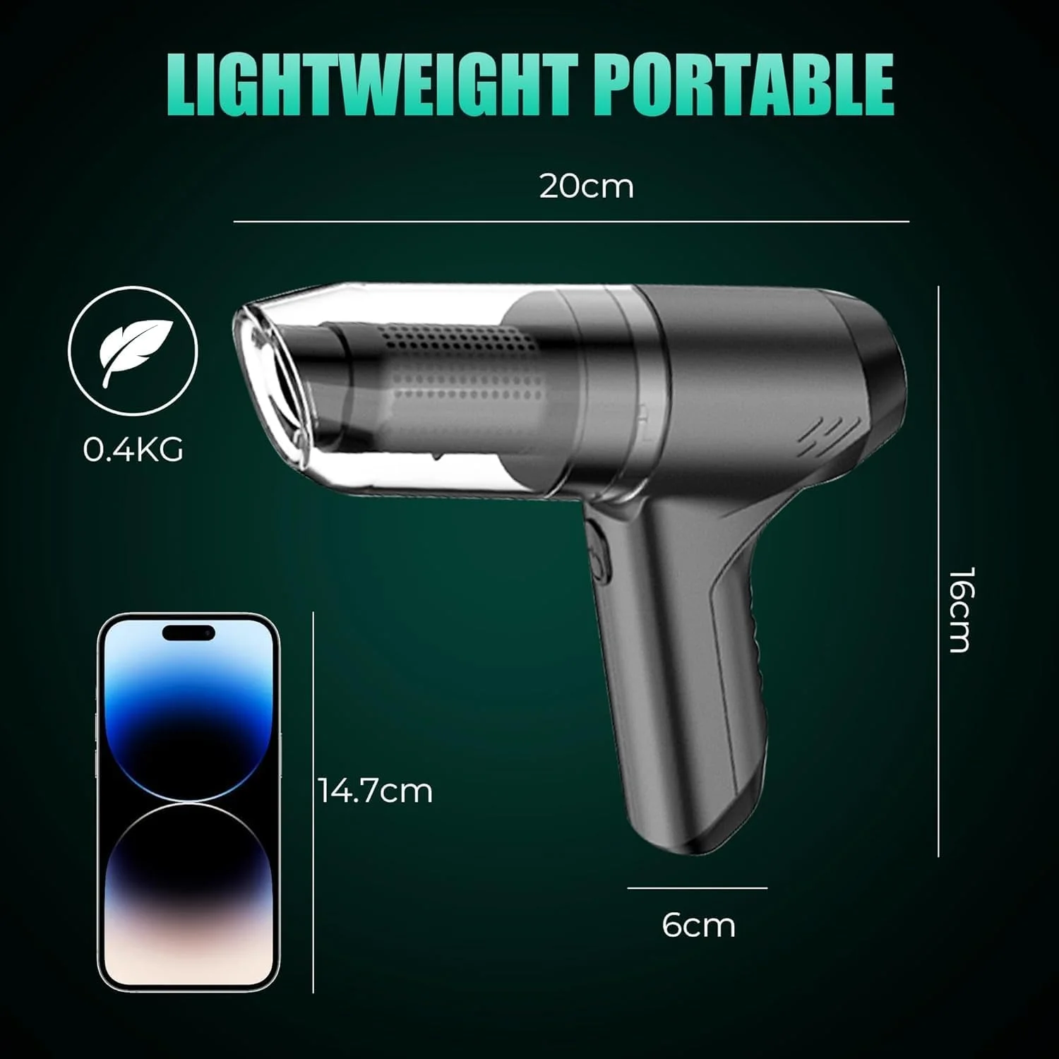 جاروبرقی دستی خودرو ریچ لایف، 15000Pa، شارژی بی سیم، جاروبرقی 100 واتی پرقدرت، جاروبرقی دستی بی سیم و دمنده هوا برای خودرو، خانه، دفتر، حیوانات خانگی (خاکستری)