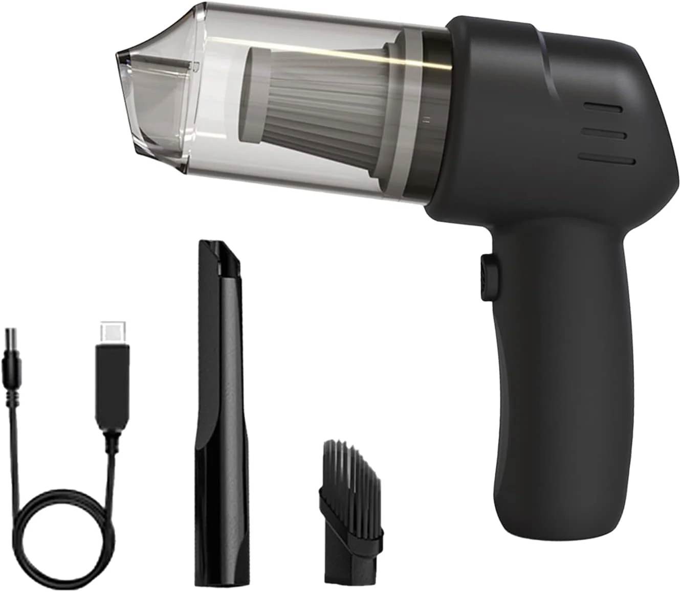 جاروبرقی دستی بی سیم قابل حمل با موتور قدرتمند 100 واتی 9000 پاسکال، کیت تمیز کننده چند منظوره برای ماشین، خانه، دفتر، نازل ها، تخلیه سریع مخزن، شارژ انعطاف پذیر Type C