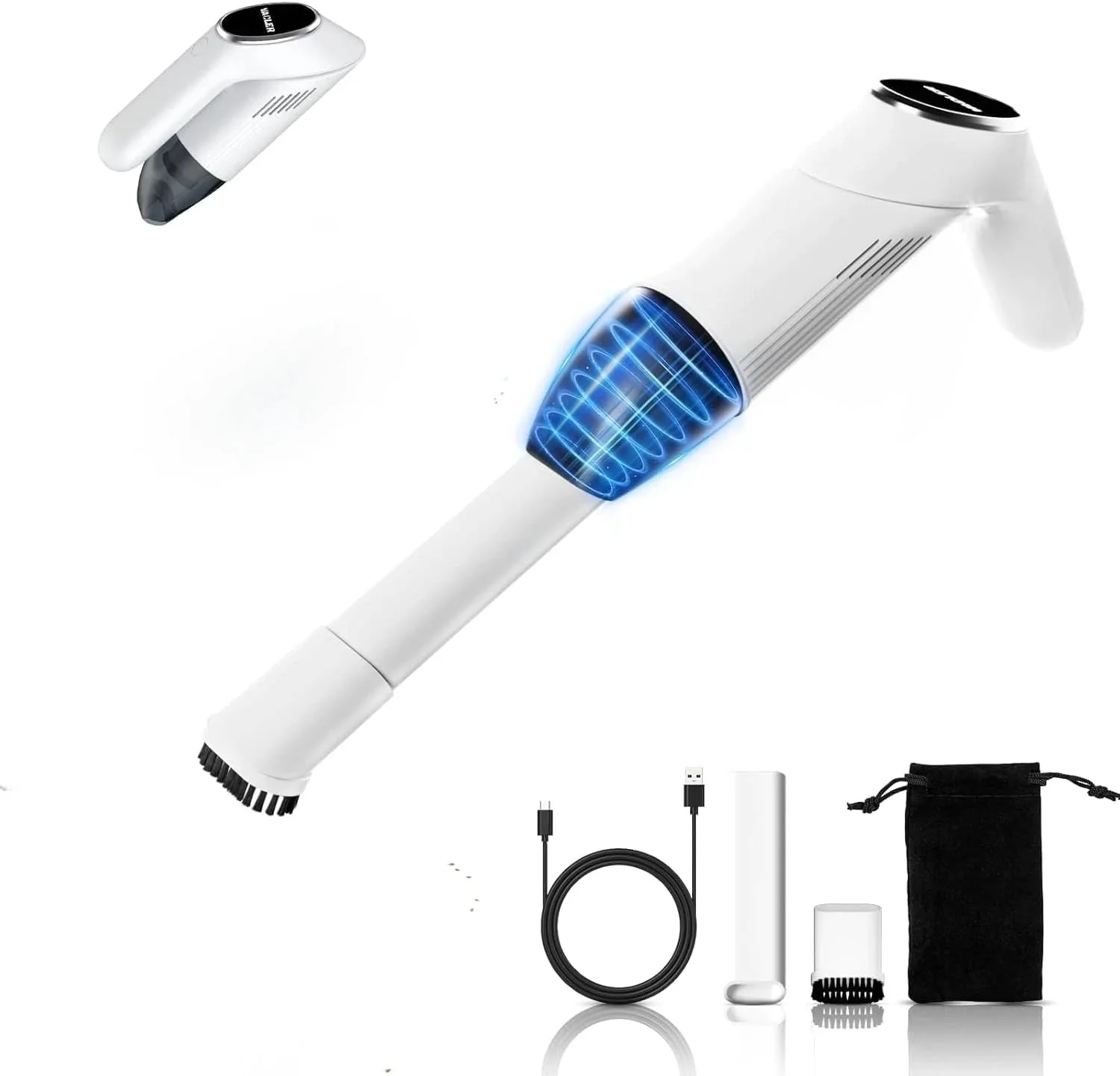 جاروبرقی دستی شارژی، مکش قوی 12KPa و سر چرخان 180 درجه، نازل 2 در 1 برای موی حیوانات خانگی/ماشین/خانه، قابل شارژ USB-C، 2 حالت سرعت، جاروبرقی کوچک قابل حمل برای تمیز کردن دفتر
