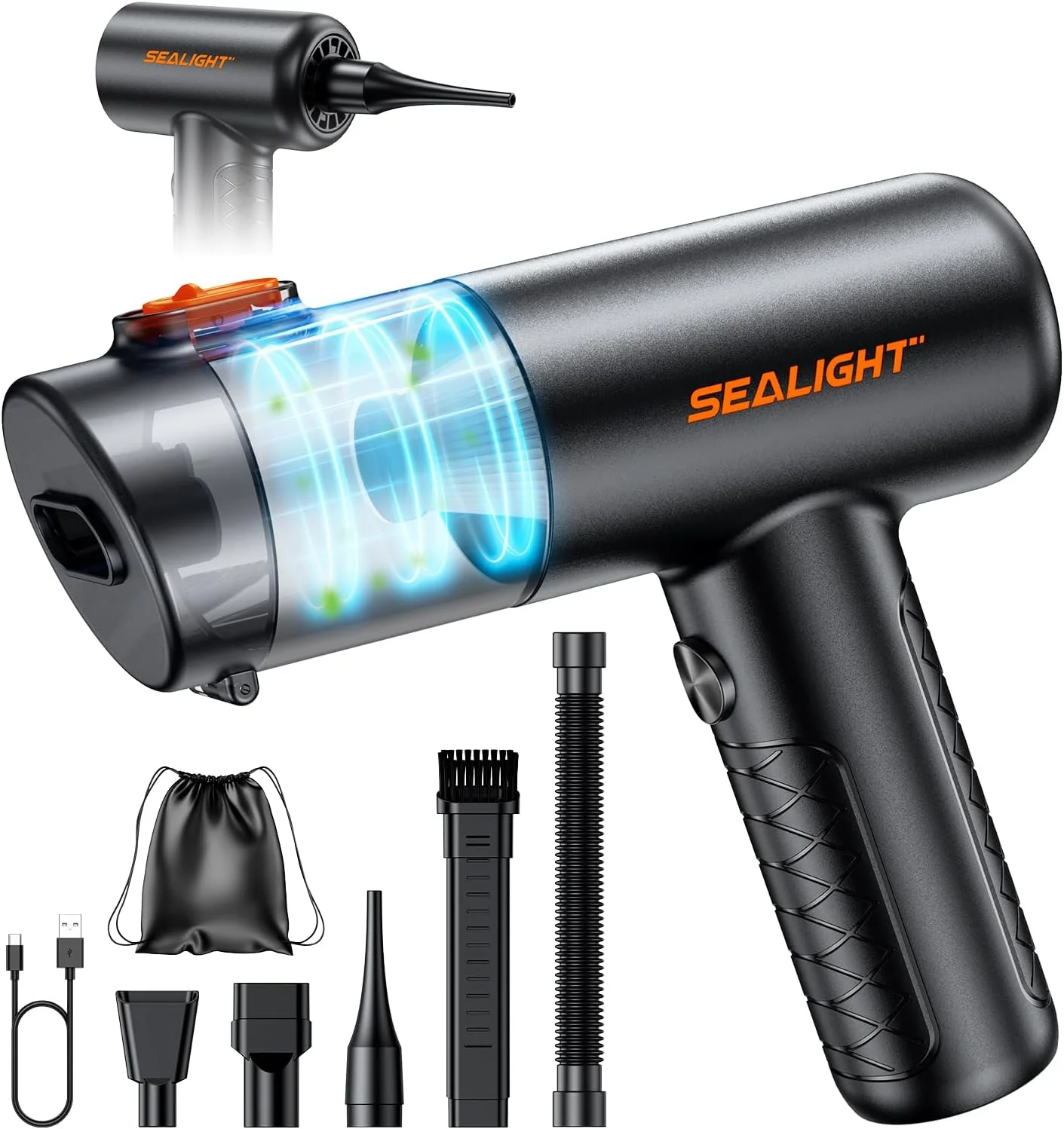 جاروبرقی دستی بی سیم SEALIGHT، جاروبرقی قدرتمند 25000 پاسکال با موتور براشلس، جاروبرقی کوچک 4 در 1 با لوازم جانبی خودرو، بی سیم برای خودرو، حیوانات خانگی، خانه