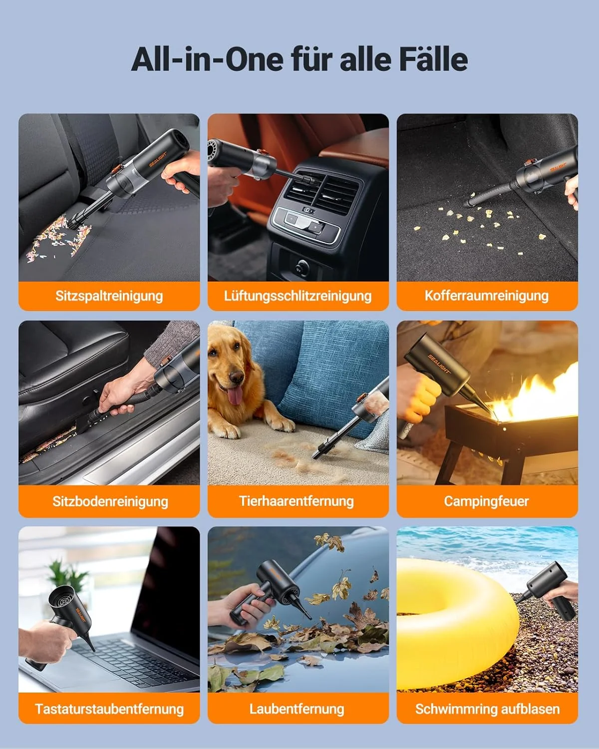 جاروبرقی دستی بی سیم SEALIGHT، جاروبرقی قدرتمند 25000 پاسکال با موتور براشلس، جاروبرقی کوچک 4 در 1 با لوازم جانبی خودرو، بی سیم برای خودرو، حیوانات خانگی، خانه