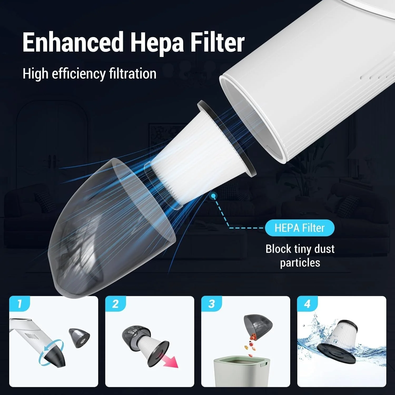 جاروبرقی دستی شارژی، مکش قوی 12KPa و سر چرخان 180 درجه، نازل 2 در 1 برای موی حیوانات خانگی/ماشین/خانه، قابل شارژ USB-C، 2 حالت سرعت، جاروبرقی کوچک قابل حمل برای تمیز کردن دفتر