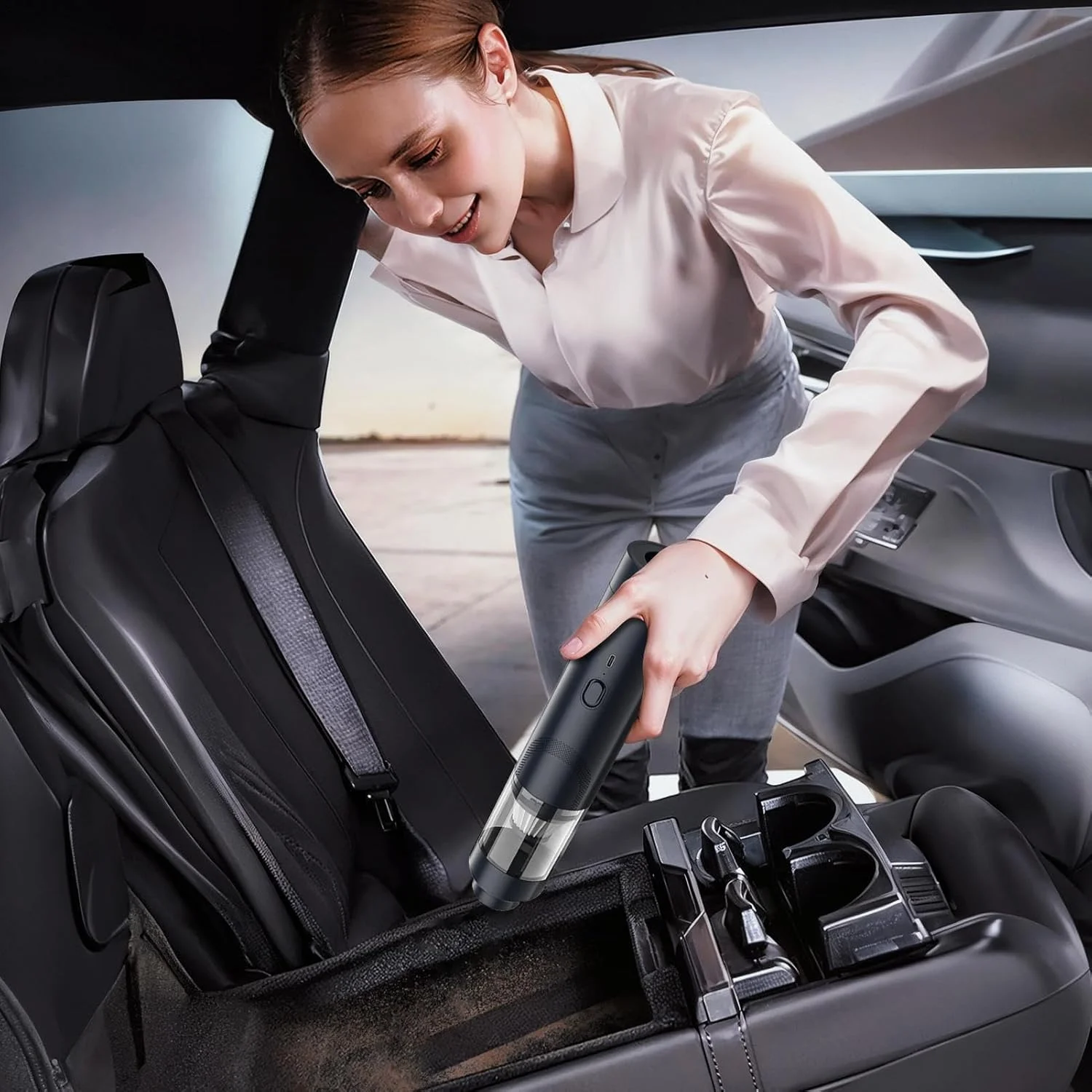 جاروبرقی خودرو قابل حمل بی سیم - جاروبرقی دستی بی سیم برای خودرو، گردگیر هوا با نازل های چندگانه برای مبلمان، کمپینگ، کاروان، خودرو، صفحه کلید، کنسول، فرش خانه و موی حیوانات خانگی