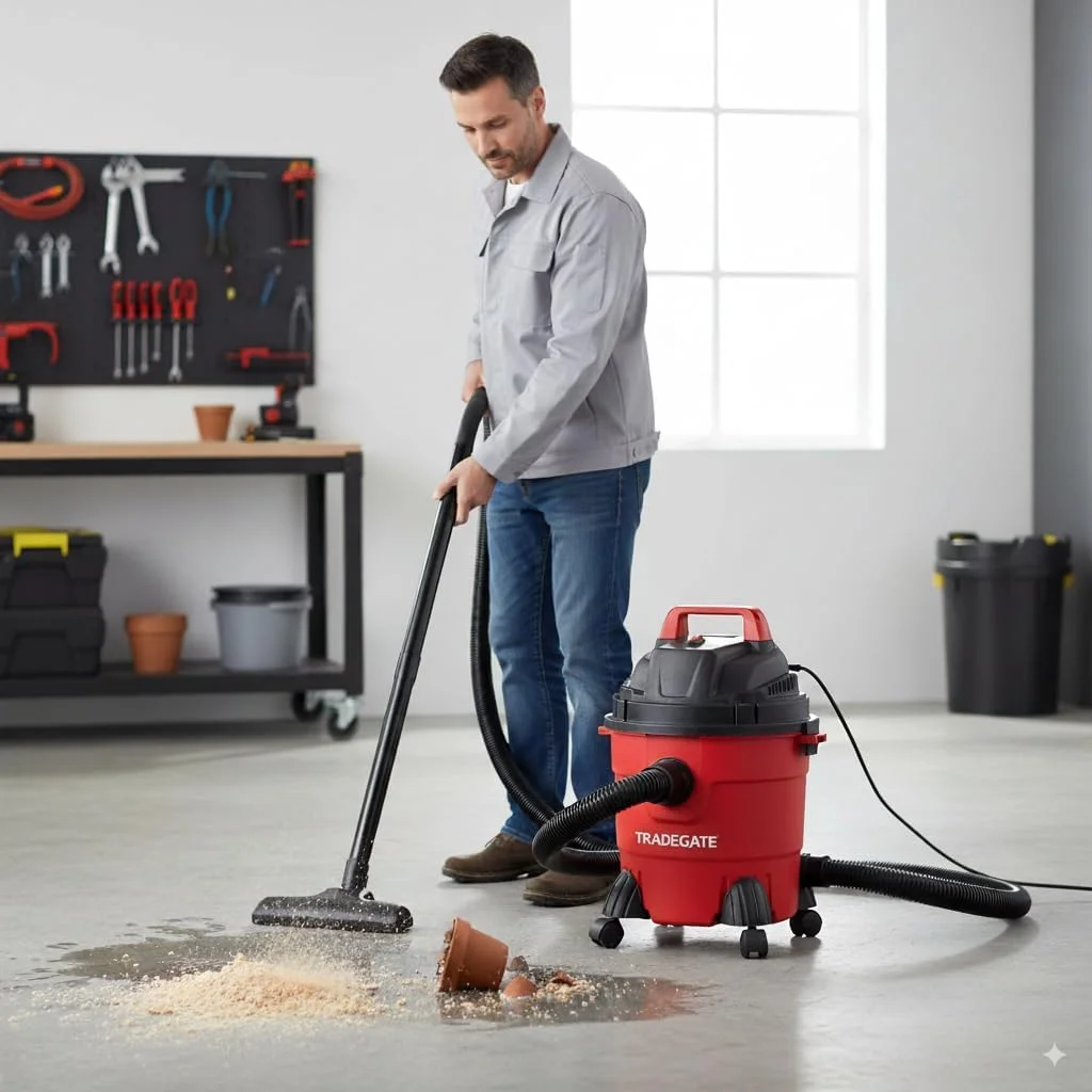 جاروبرقی دستی 15 لیتری TRADEGATE - جاروبرقی تر و خشک قابل حمل 1000 وات، جاروبرقی چند منظوره 3 در 1 با چرخ های چرخشی 360 درجه برای تمیز کردن خانه، گاراژ، ماشین و کارگاه