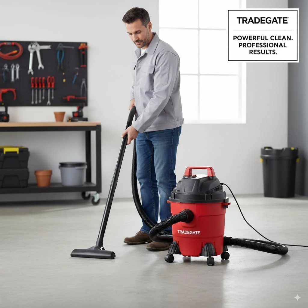 جاروبرقی دستی 15 لیتری TRADEGATE - جاروبرقی تر و خشک قابل حمل 1000 وات، جاروبرقی چند منظوره 3 در 1 با چرخ های چرخشی 360 درجه برای تمیز کردن خانه، گاراژ، ماشین و کارگاه
