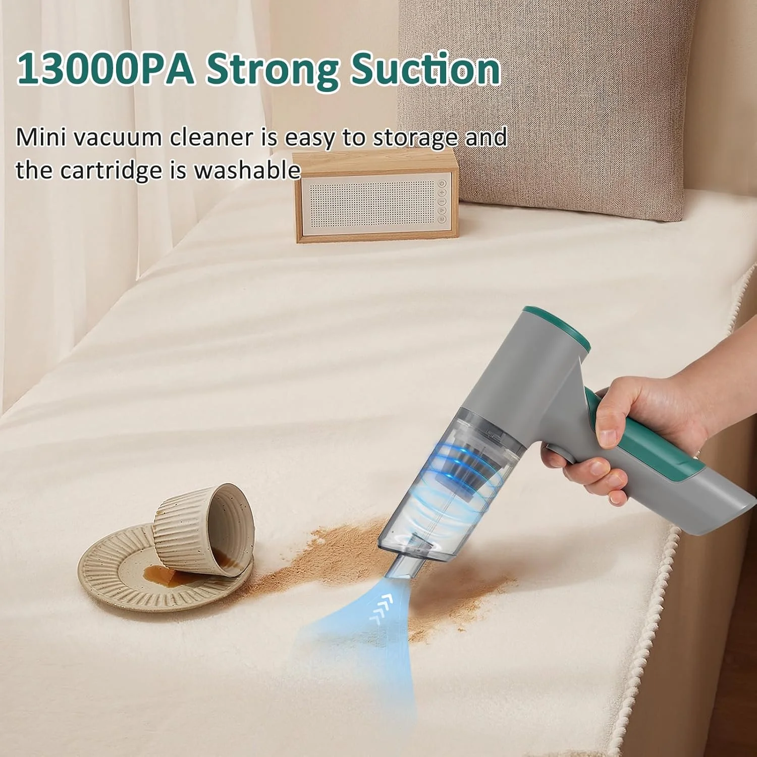 جاروبرقی دستی بی سیم 3 در 1 با موتور براشلس 13000PA قدرت بالا، قابل حمل با Type C برای تمیز کردن ماشین، دفتر و خانه