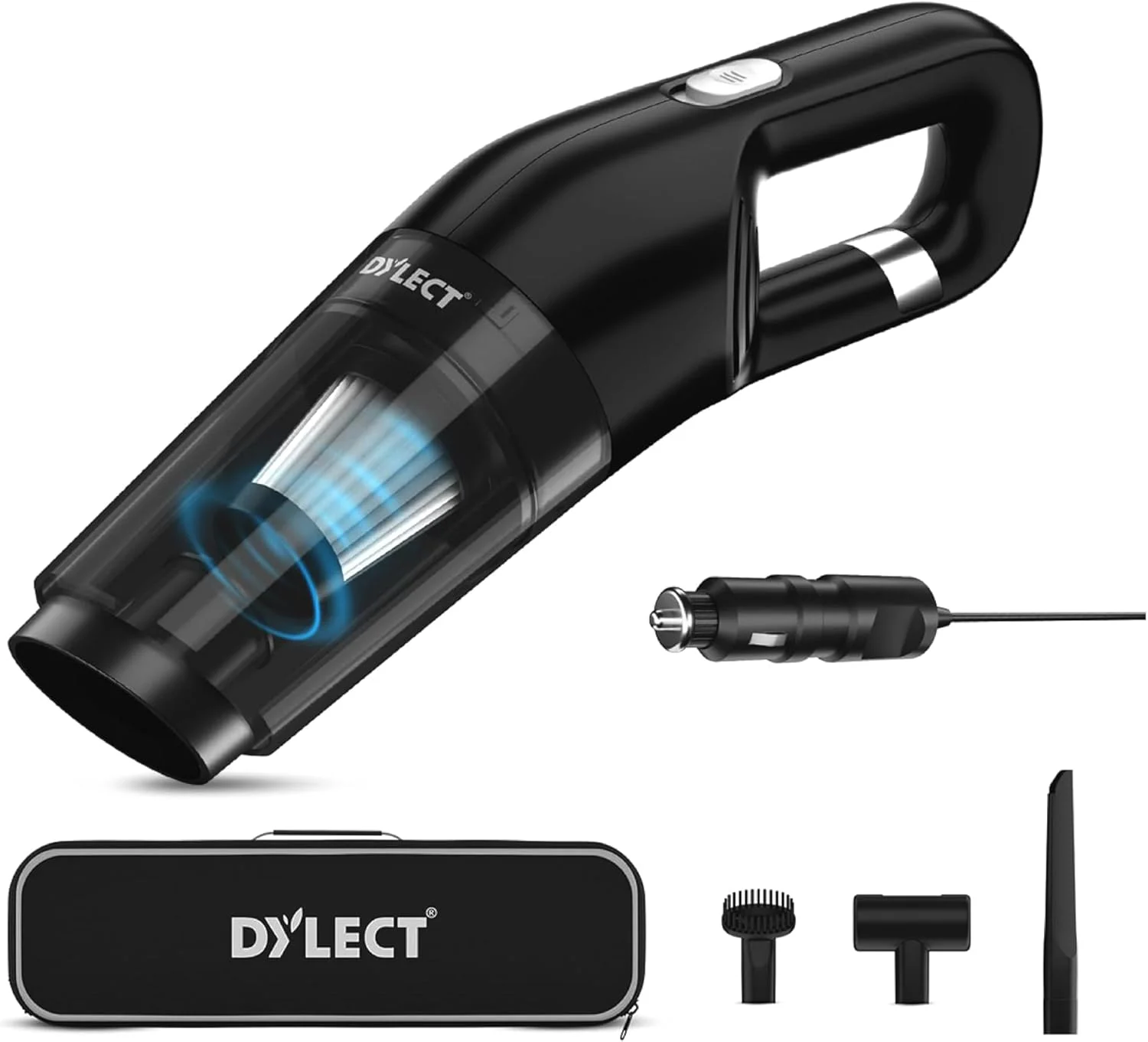 جاروبرقی خودرویی دستی دایلتک توربو سویپ 100، 12 ولت DC، 72 وات، قدرت مکش 6000 پاسکال، سیم بلند 3 متری، فیلتر HEPA استیل، موتور سیم پیچی مسی به همراه کیف حمل (فقط برای استفاده خشک)