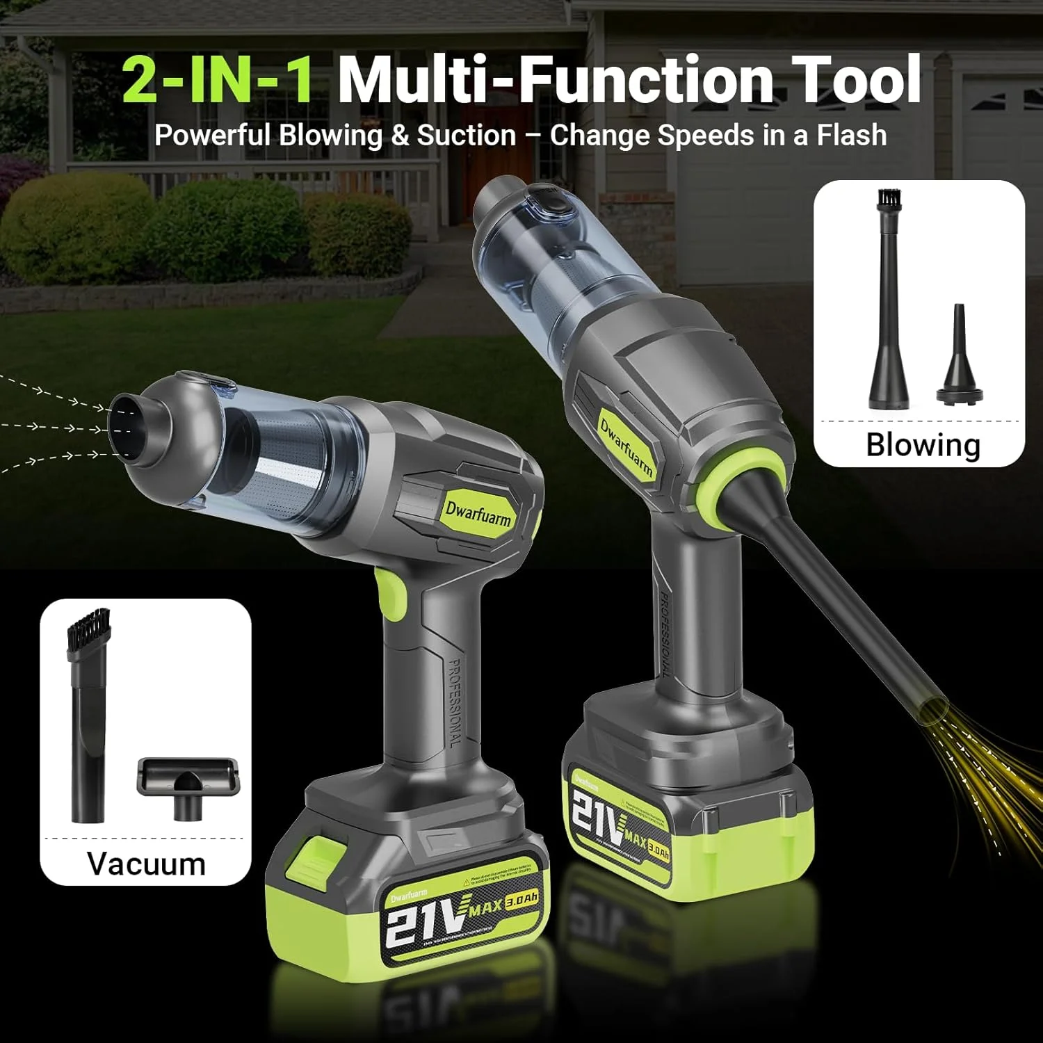 جاروبرقی دستی قابل حمل خودرو Dwarfuarm، قدرت مکش بالا 20000Pa-75000RPM، جاروبرقی 4 در 1 برای خانه، خودرو، موی حیوانات خانگی، کیبورد