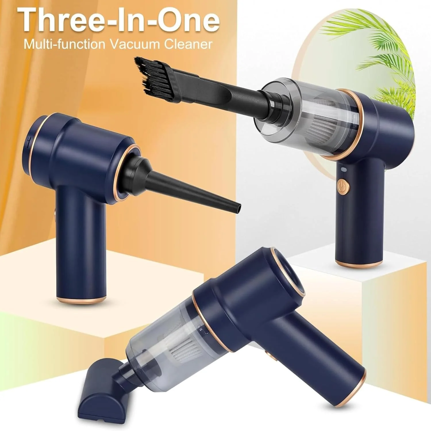 جاروبرقی دستی شارژی E EFFIE – جاروبرقی و دمنده هوای قابل حمل کوچک 3 در 1، مکش قوی، فیلتر HEPA، باتری 4000 میلی آمپر ساعتی قابل شارژ USB، اتصالات چندگانه نازل برای ماشین، خانه، موی حیوانات خانگی