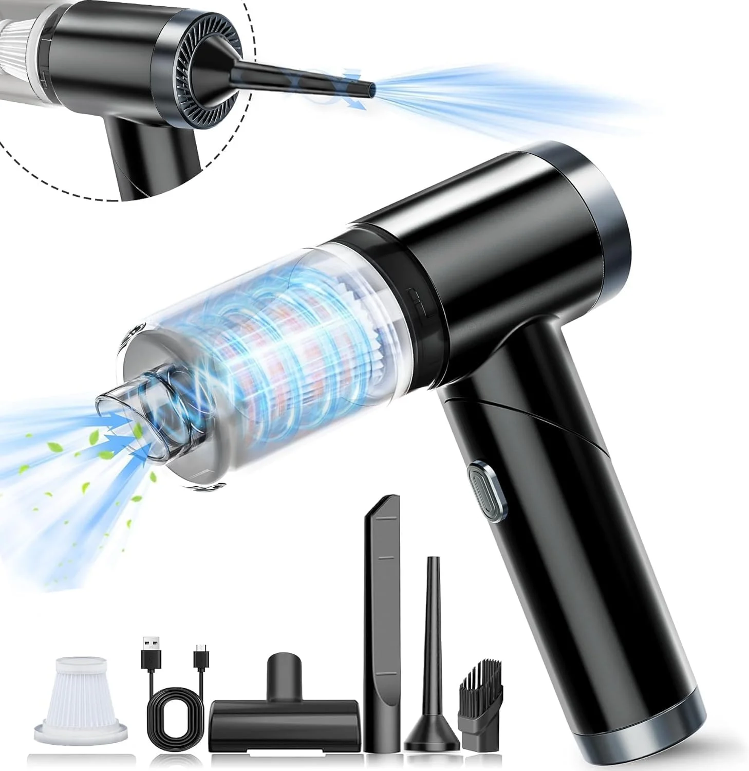 جاروبرقی کوچک، جاروبرقی دستی 9000Pa برای خودرو و گردگیر هوا، جاروبرقی کوچک قابل حمل 90 درجه تاشو و دمنده و پمپ هوا، شارژ USB-C برای خودرو، خانه، دفتر، حیوانات خانگی جاروبرقی کوچک، جاروبرقی دستی 9000Pa برای خودرو و گردگیر هوا، جاروبرقی کوچک قابل حمل 90 درجه تاشو و دمنده و پمپ هوا، شارژ USB-C برای خودرو، خانه، دفتر، حیوانات خانگی