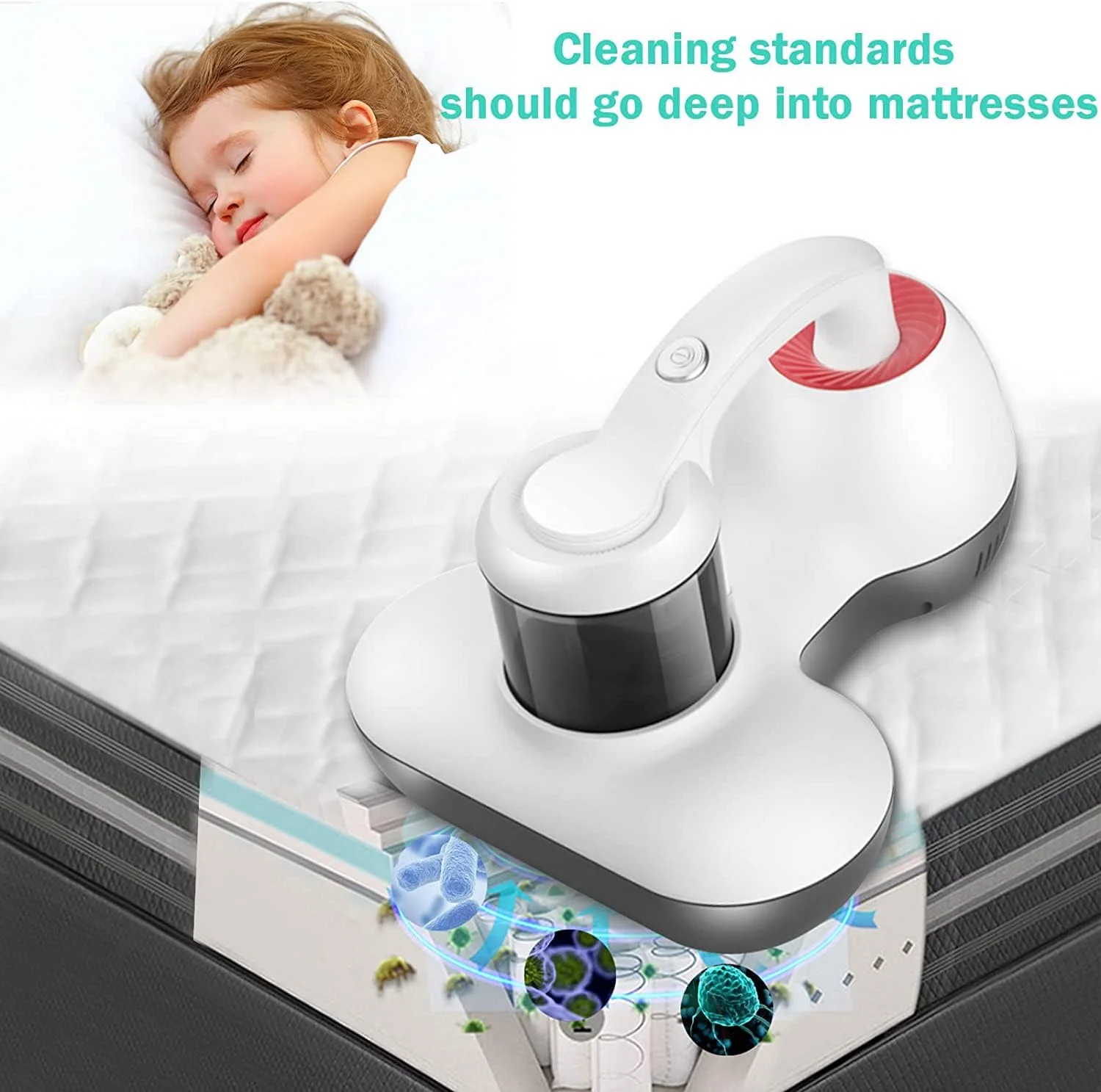 جاروبرقی تخت خواب Excefore، جاروبرقی تشک UV، جاروبرقی دستی مناسب برای رختخواب، مبل و سایر سطوح پارچه ای