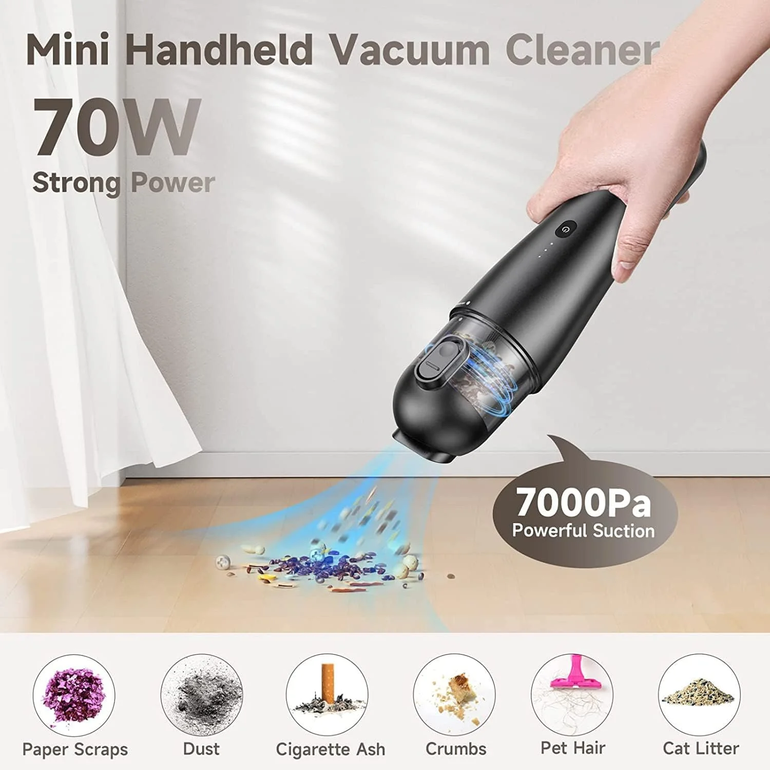 جاروبرقی کوچک اکسفور، جاروبرقی خودرو 3 در 1 چند منظوره، مکش قوی 7000 پاسکال با جاروبرقی دستی بی سیم قابل شارژ سبک وزن برای موی حیوانات خانگی، تمیز کردن خانه و خودرو (مشکی)