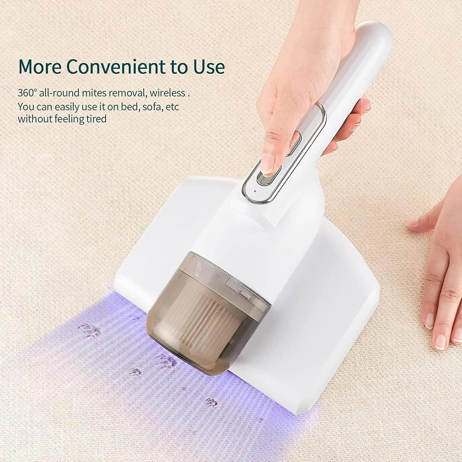 جاروبرقی تخت خواب Excefore، جاروبرقی تشک UV دستی، دستگاه تمیز کننده بی سیم کنه، دستگاه جاروبرقی گرد و غبار تخت به طور موثر تخت، بالش، مبل های پارچه ای و فرش ها را تمیز می کند، سفید