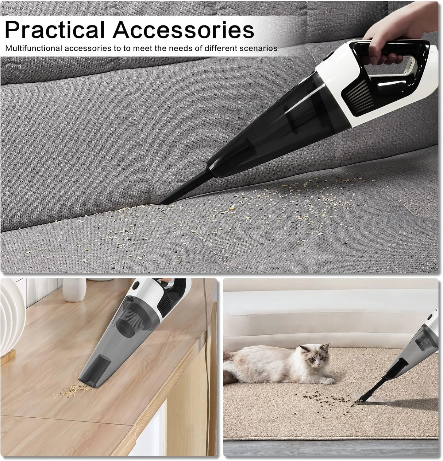 جاروبرقی شارژی Excefore، جاروبرقی دستی با چراغ های LED، مخزن بزرگ گرد و غبار، 4 سری، مکش قوی 10000PA برای استفاده در خانه و ماشین، مشکی