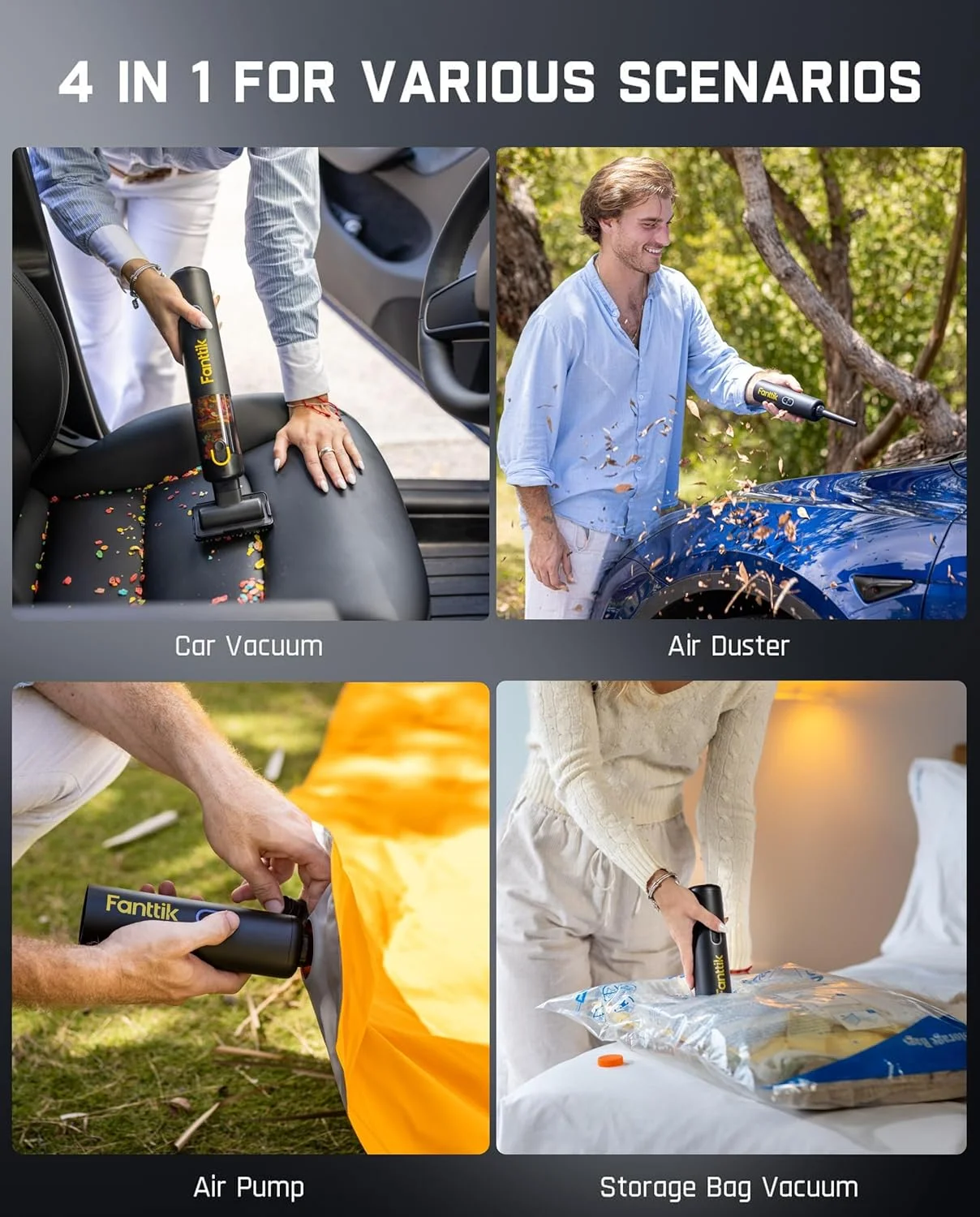 جاروبرقی کوچک قابل حمل Fanttik Slim V8 Apex، قدرت بالای 19000PA، 4 در 1 مناسب تمیز کردن ماشین و خانه، شارژ سریع 2.5 ساعته Type-C، تا 40 دقیقه زمان کارکرد، مشکی