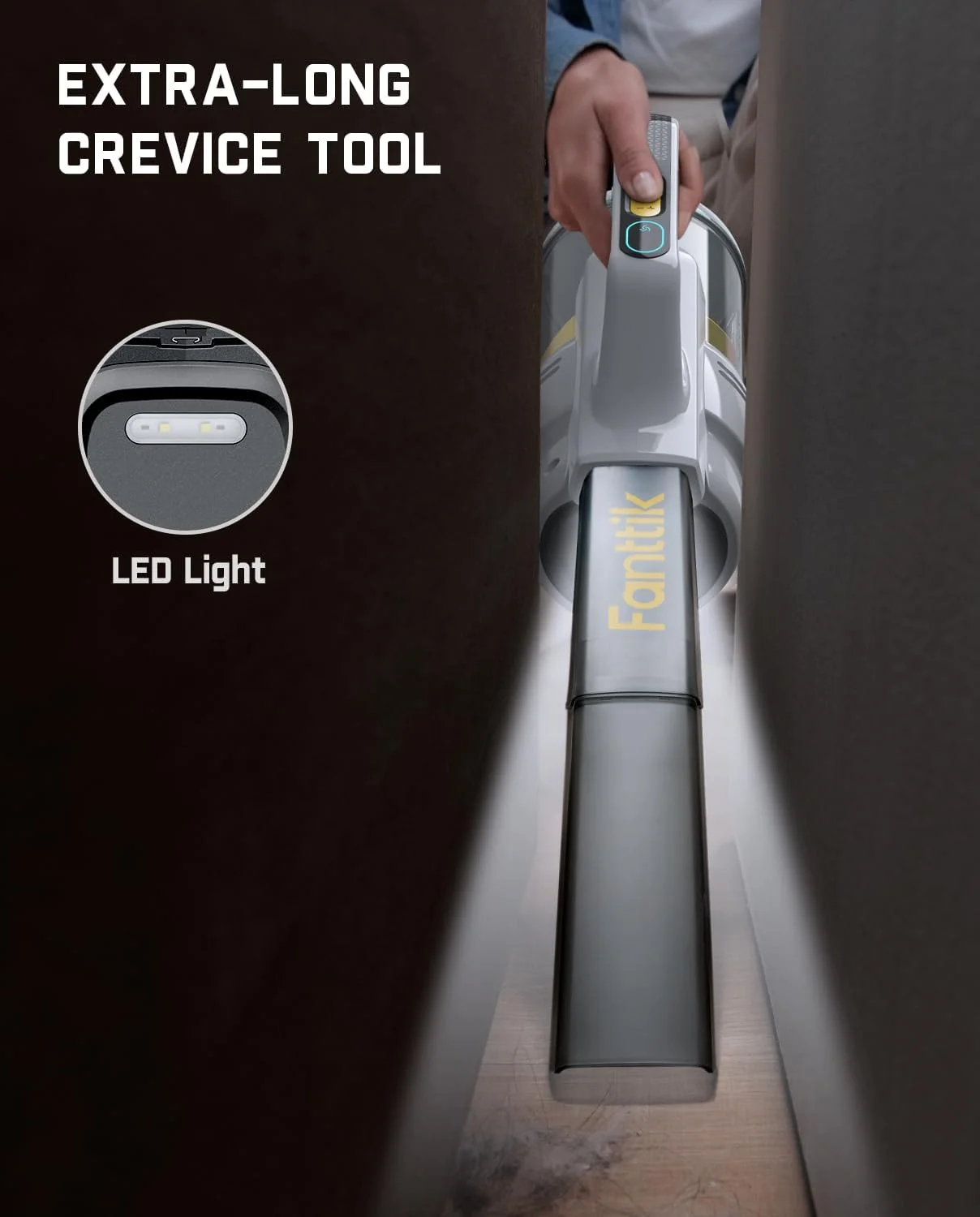 جاروبرقی دستی فانتیک مدل Cruise V9، مکش قوی 15000Pa، مخزن گرد و غبار 600 میلی لیتری، ابزار شکاف بسیار بلند، نمایشگر LED و چراغ، جاروبرقی بی سیم قابل حمل و قدرتمند برای خانه و خودرو