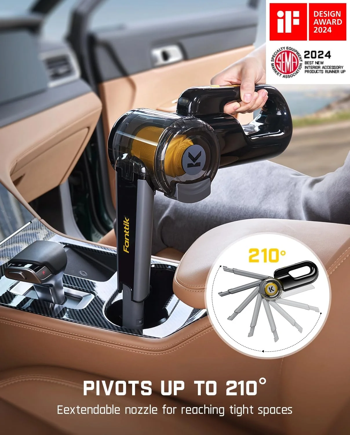 جاروبرقی خودرویی تاشو Fanttik Fold V10 Apex Pivot، جاروبرقی دستی 17000Pa بی سیم با قدرت بالا، جاروبرقی قابل حمل، صفحه نمایش LED هوشمند، جاروبرقی DynamicClean™ برای خودرو، خانه و حیوانات خانگی (لوکس با شلنگ انعطاف پذیر و برس حیوانات خانگی)