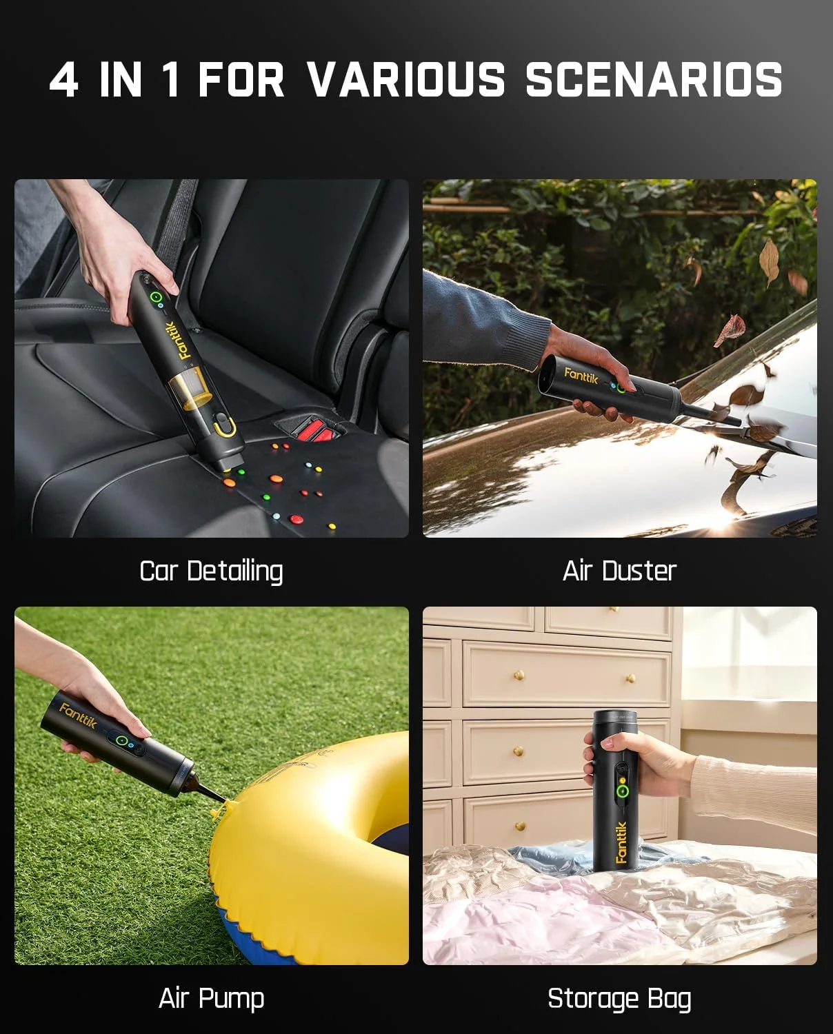 جاروبرقی شارژی باریک Fanttik Slim V10 APEX، جاروبرقی دستی کوچک قابل حمل 4 در 1، قدرت مکش 19 کیلو پاسکال، صفحه نمایش دیجیتال هوشمند ارتقا یافته، 2 حالت مکش برای کارهای کوچک، ماشین، میز کار، کیبورد (مشکی)