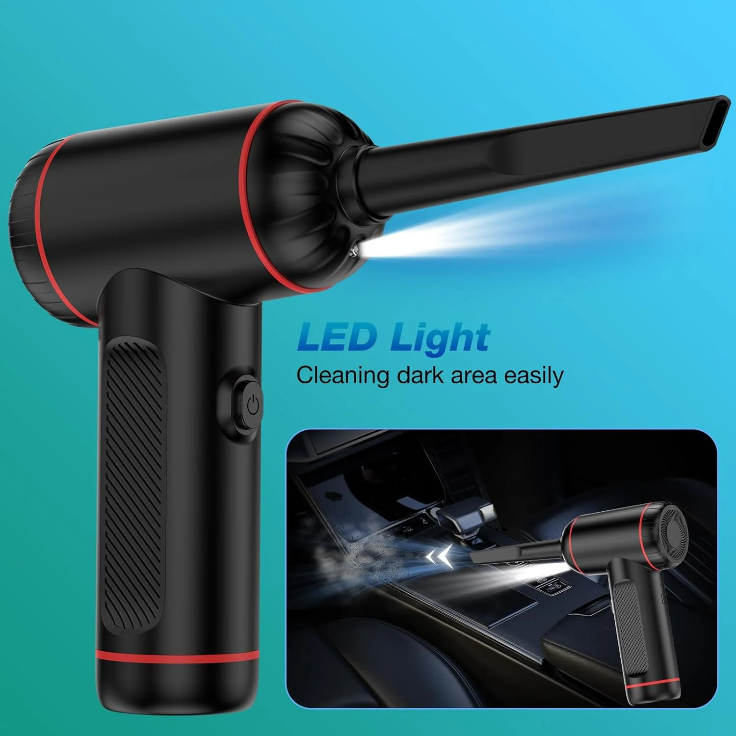 دمنده هوا و جاروبرقی Fanisic، مینی دمنده/پمپ شارژی 3 در 1 بی سیم، 3 سرعته 100000 دور در دقیقه، دمنده هوای قابل حمل و جاروبرقی خودرو با چراغ LED و نازل های متعدد برای صفحه کلید، خودرو، خانه
