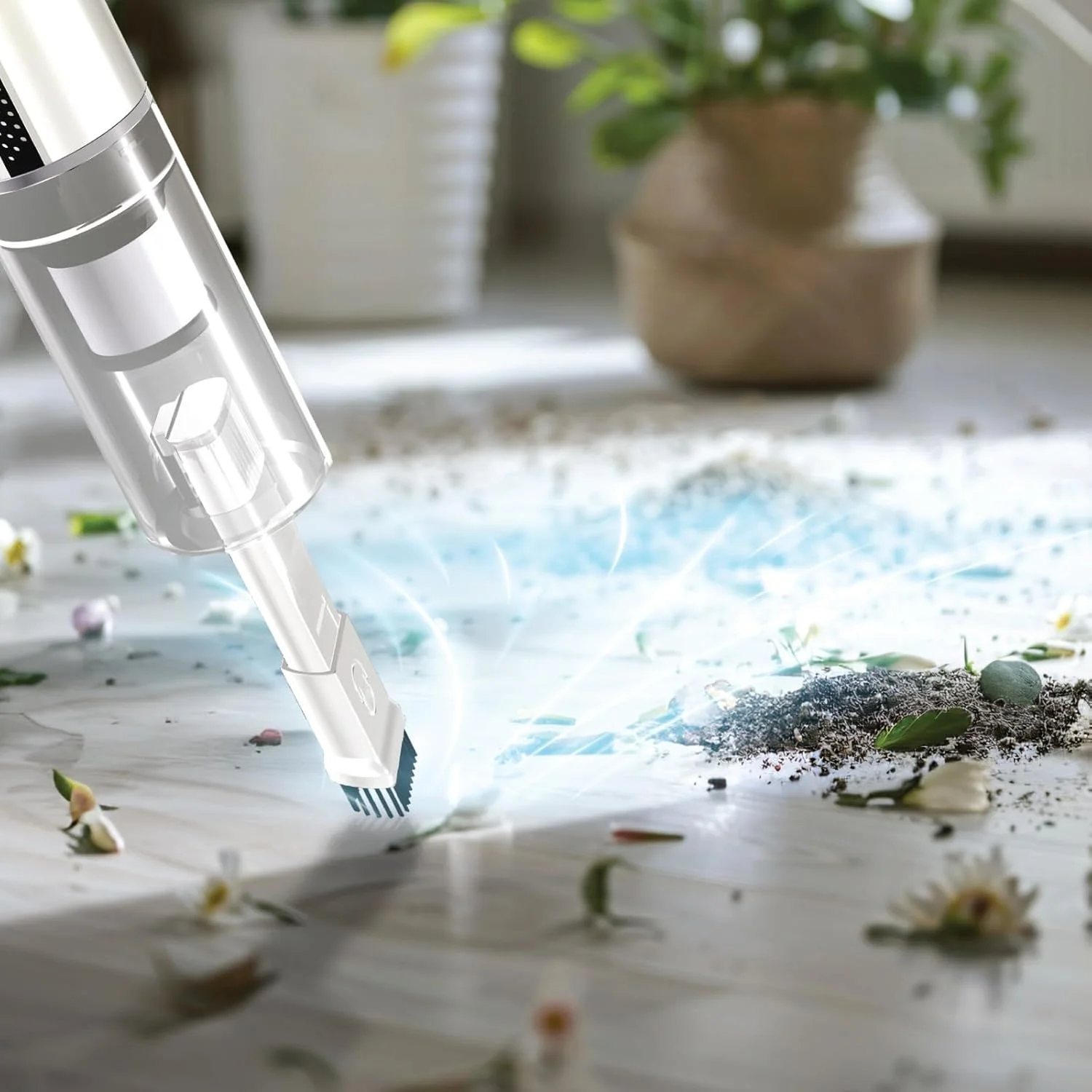 جاروبرقی شارژی گرین لاین، باتری 2000 میلی آمپر ساعت، توان 90 وات، 2 حالت سرعت، فیلتر قابل شستشو، قابل حمل و آسان برای جابجایی، مکش قوی، تمیز کردن عمیق - سفید