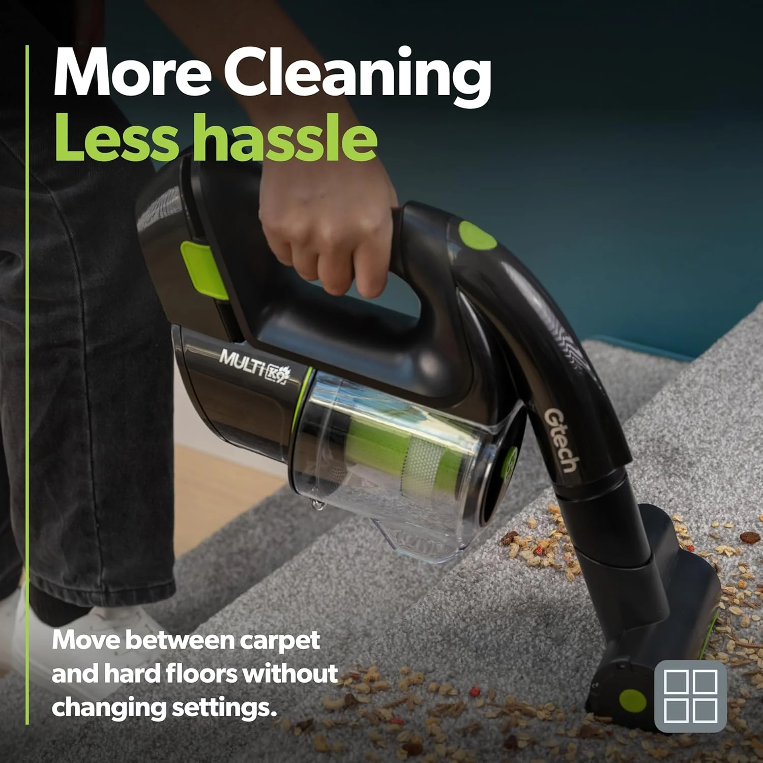 جاروبرقی دستی بی سیم Gtech Multi MK2 K9 | تقویت شده با آلومینیوم | باتری لیتیوم یونی 22 ولت | برس چرخشی قدرتمند