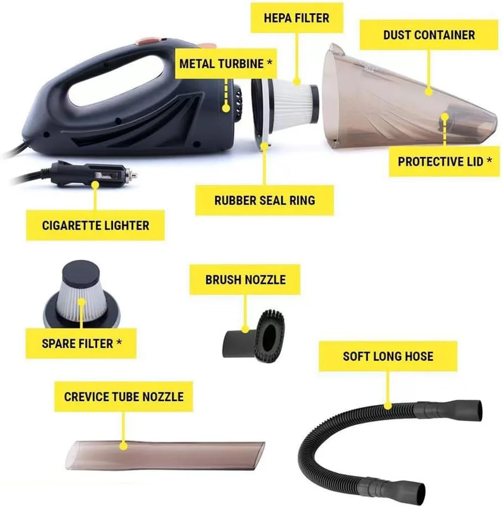 جاروبرقی دستی خودرو سیم دار، قدرت بالا، مناسب سطوح خشک و مرطوب، کاربری آسان، ظرفیت 0.5 لیتر، رنگ مشکی، 90 وات، سبک وزن، جاروبرقی دستی قابل حمل برای خودرو/پله ها/موهای حیوانات خانگی