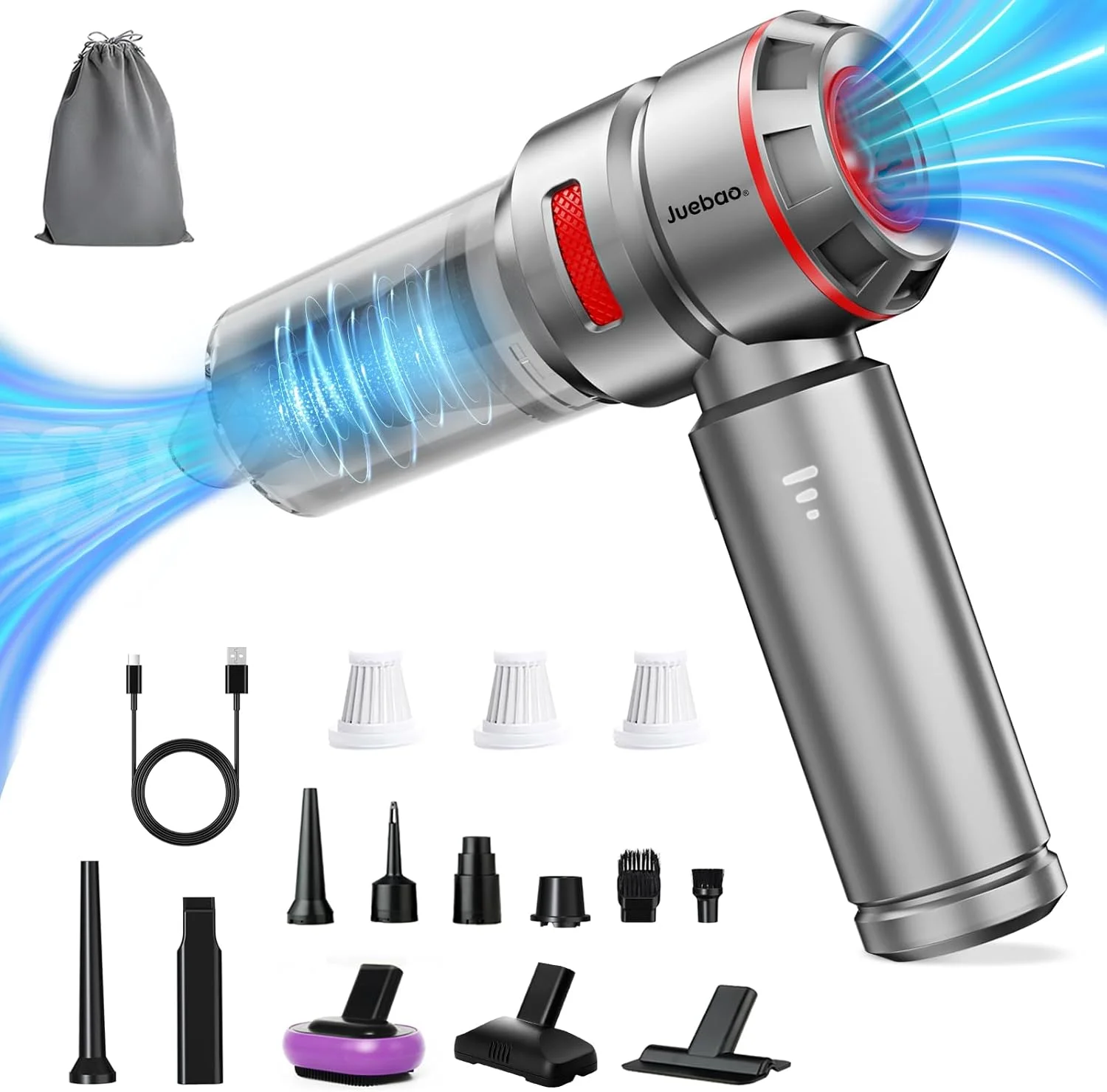 جاروبرقی دستی شارژی خودرو: جاروبرقی دستی کوچک قدرتمند 16000Pa - جاروبرقی دستی قابل حمل 6000mAh با 3 فیلتر - جاروبرقی بی سیم قابل شارژ USB برای موی حیوانات خانگی، تخت و خانه جاروبرقی دستی شارژی خودرو: جاروبرقی دستی کوچک قدرتمند 16000Pa - جاروبرقی دستی قابل حمل 6000mAh با 3 فیلتر - جاروبرقی بی سیم قابل شارژ USB برای موی حیوانات خانگی، تخت و خانه