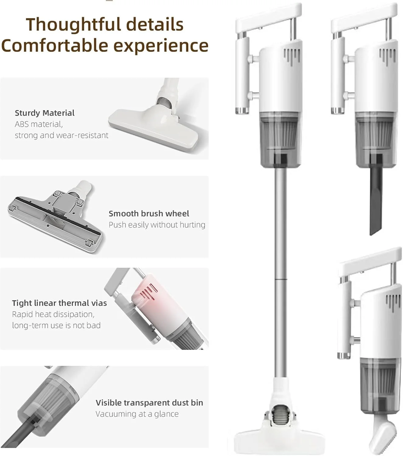 جاروبرقی عصایی/دستی بی‌سیم، تمیز کننده چند منظوره 5 در 1 با قابلیت مکش و طی کشیدن، قابل حمل، مکش قوی، مناسب برای منزل، دفتر، خوابگاه و خودرو (سفید)