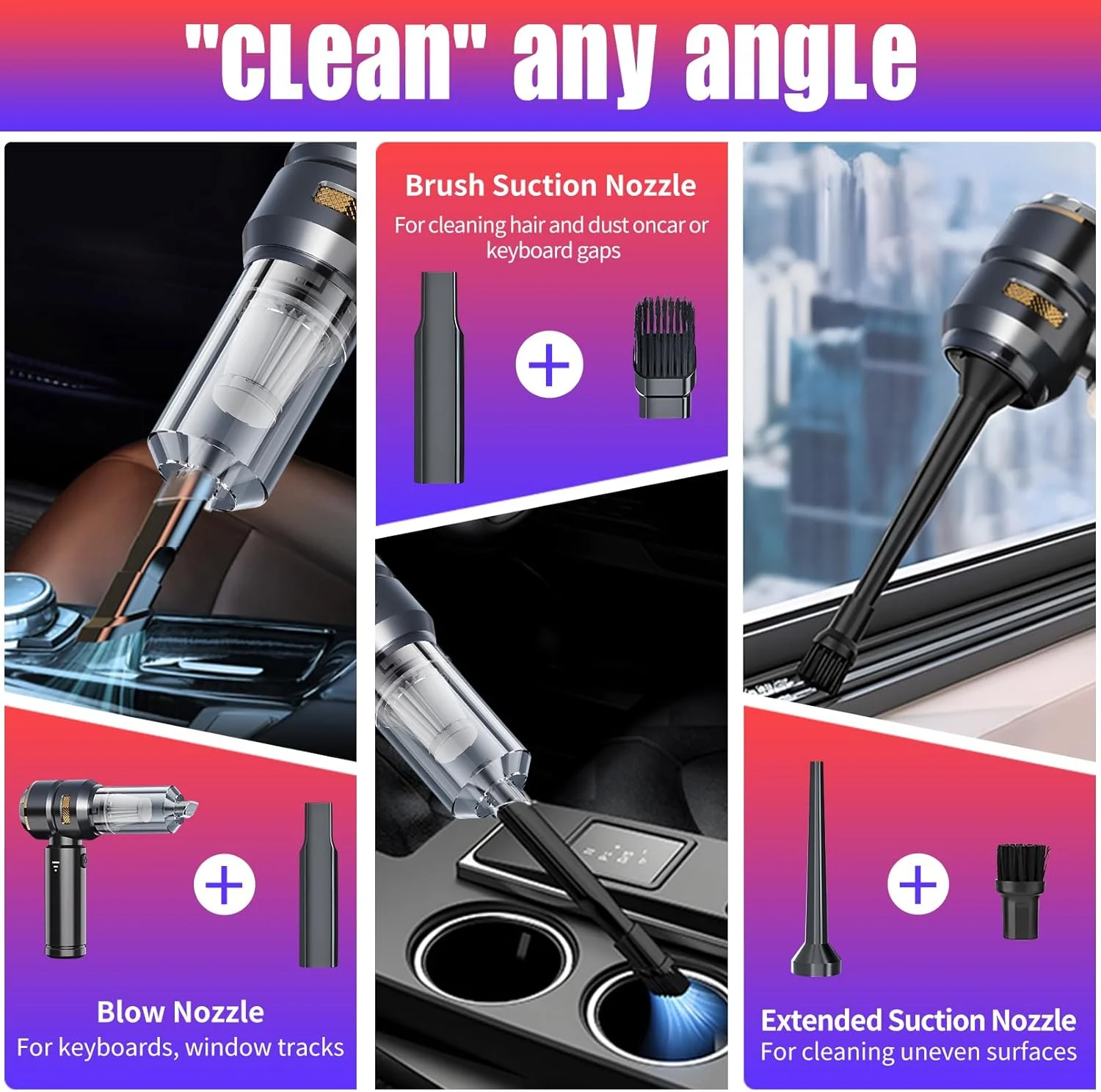 جاروبرقی دستی شارژی، جاروبرقی قدرتمند 16000Pa برای خودرو