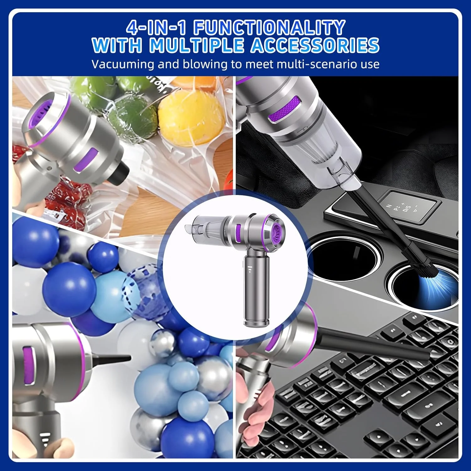 جاروبرقی دستی، جاروبرقی بی سیم خودرو، مکش قدرتمند 19000Pa، جاروبرقی کوچک سبک وزن، موتور بدون جاروبک، 3 سرعته قابل تنظیم، مناسب برای خودرو، خانه، دفتر، صفحه کلید، موی حیوانات خانگی