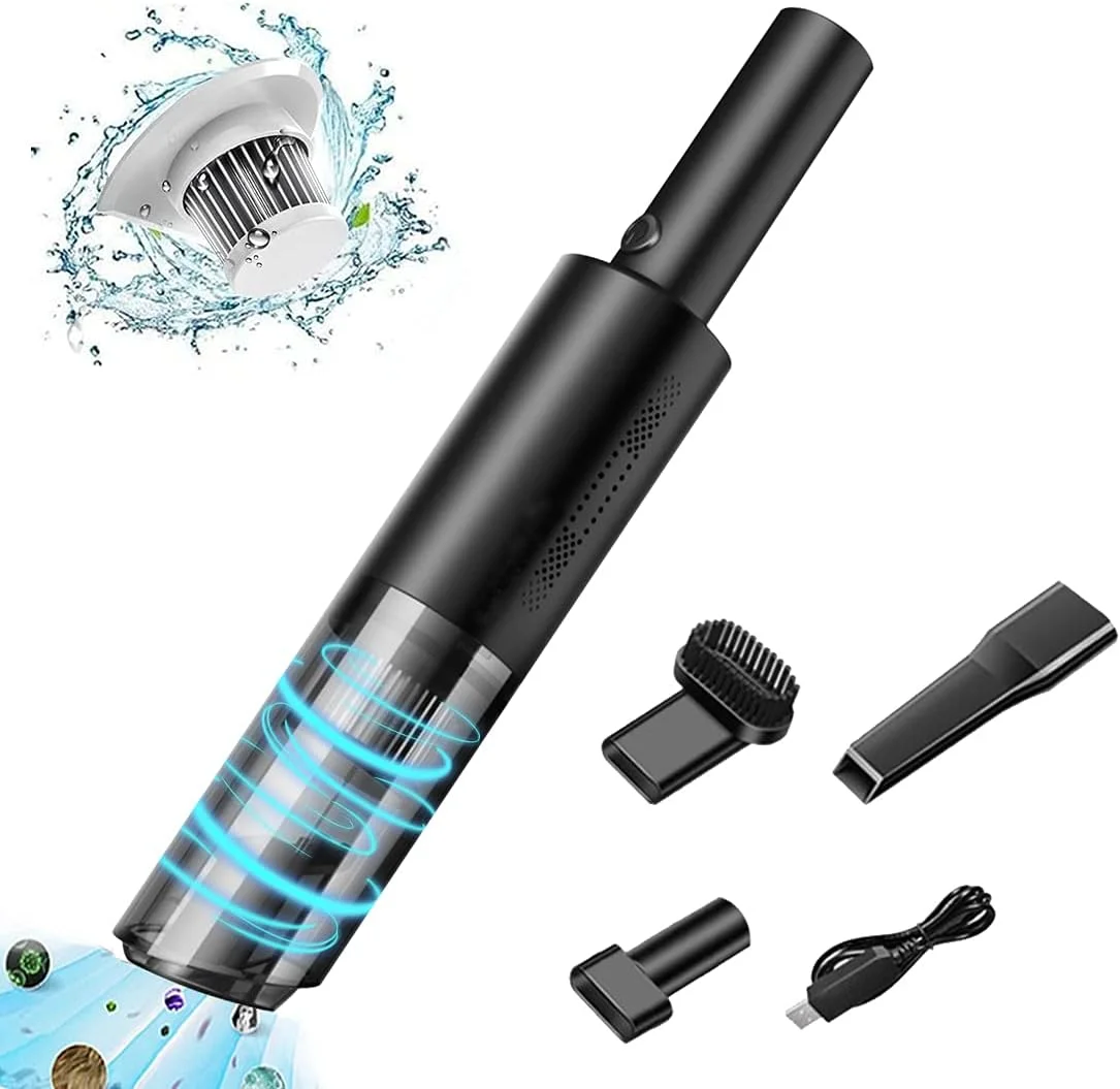 جاروبرقی دستی بی سیم با قدرت مکش 6000Pa و توان 120 وات، باتری قابل شارژ 2000 میلی آمپر با USB (شارژ کامل در 2 ساعت، استفاده 20 دقیقه)، مینی، سبک وزن، قابل استفاده برای خشک و تر، مناسب برای خانه، موی حیوانات خانگی، کف، تمیز کردن ماشین و کیبورد