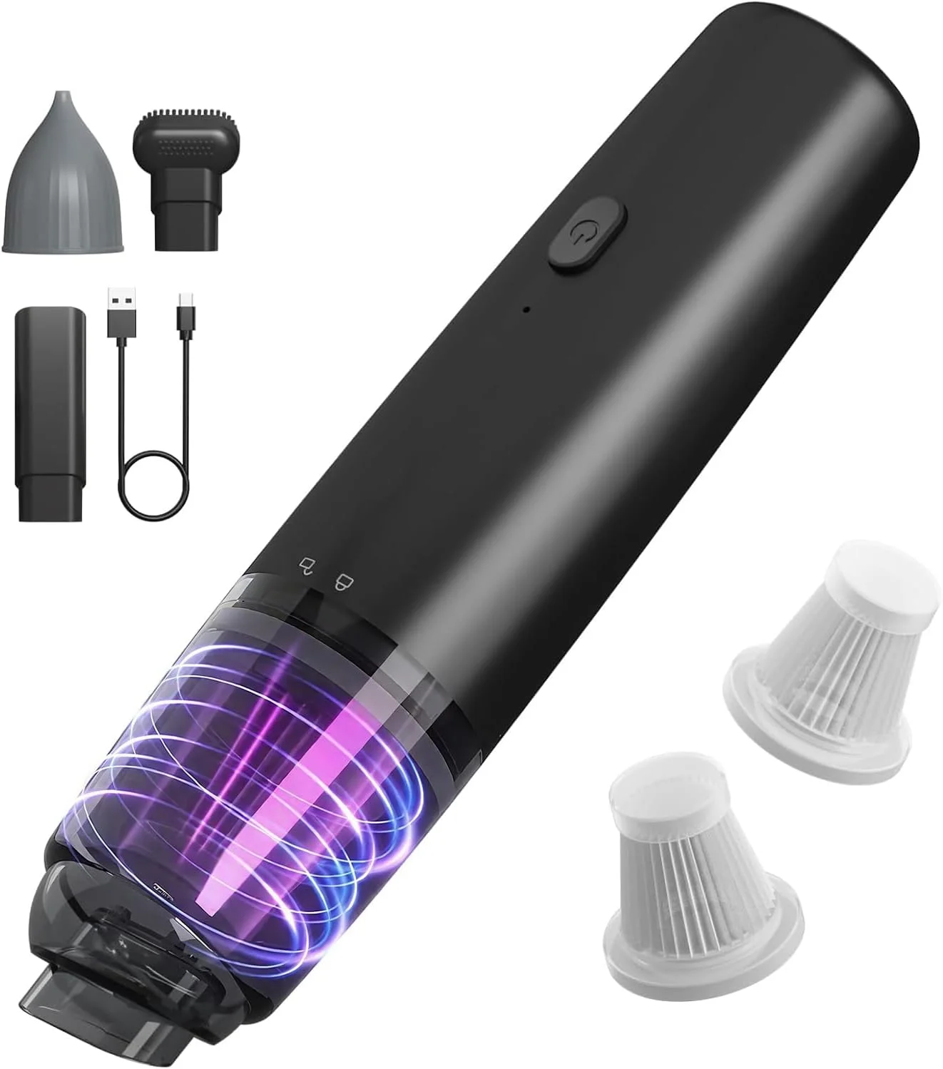 جاروبرقی دستی بی سیم، جاروبرقی خودرو قابل حمل با فیلتر HEPA، 2 حالت مکش، جاروبرقی کوچک قابل شارژ برای خودرو، خانه، موی حیوانات خانگی، دفتر، میز، کیبورد (مشکی)