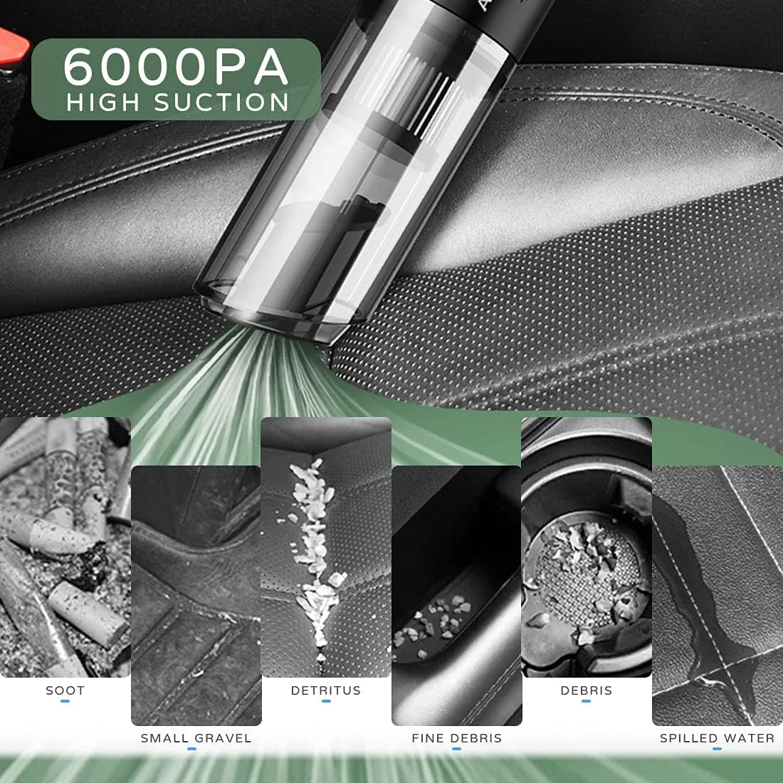 جاروبرقی دستی بی سیم با قدرت مکش 6000Pa و توان 120 وات، باتری قابل شارژ 2000 میلی آمپر با USB (شارژ کامل در 2 ساعت، استفاده 20 دقیقه)، مینی، سبک وزن، قابل استفاده برای خشک و تر، مناسب برای خانه، موی حیوانات خانگی، کف، تمیز کردن ماشین و کیبورد
