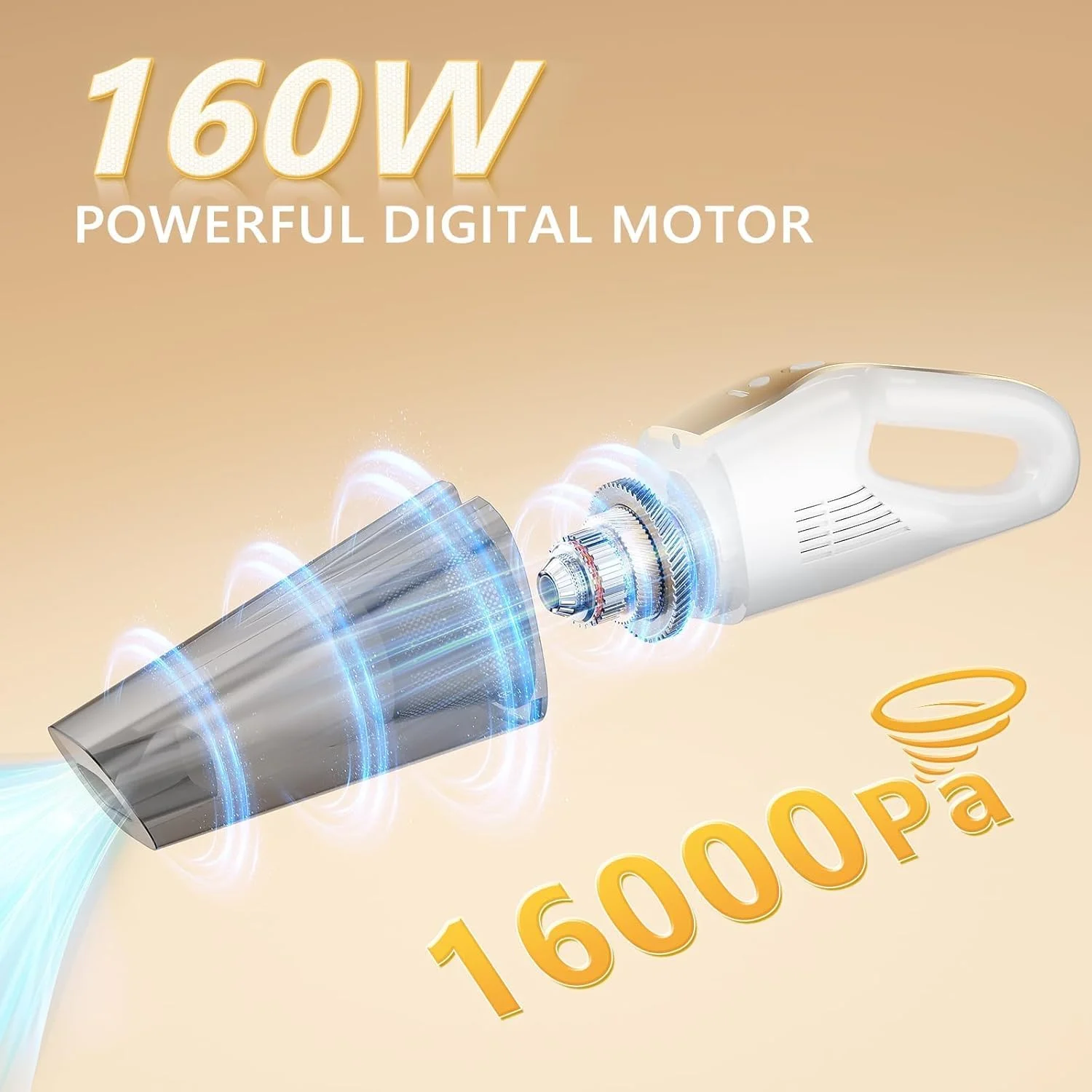 جاروبرقی دستی، جاروبرقی خودروی بی سیم 16000Pa 160W با صفحه نمایش LED، جاروبرقی قدرتمند خودرو 7500mAh قابل شارژ، سبک و قابل حمل برای خانه، حیوانات خانگی و خودرو.