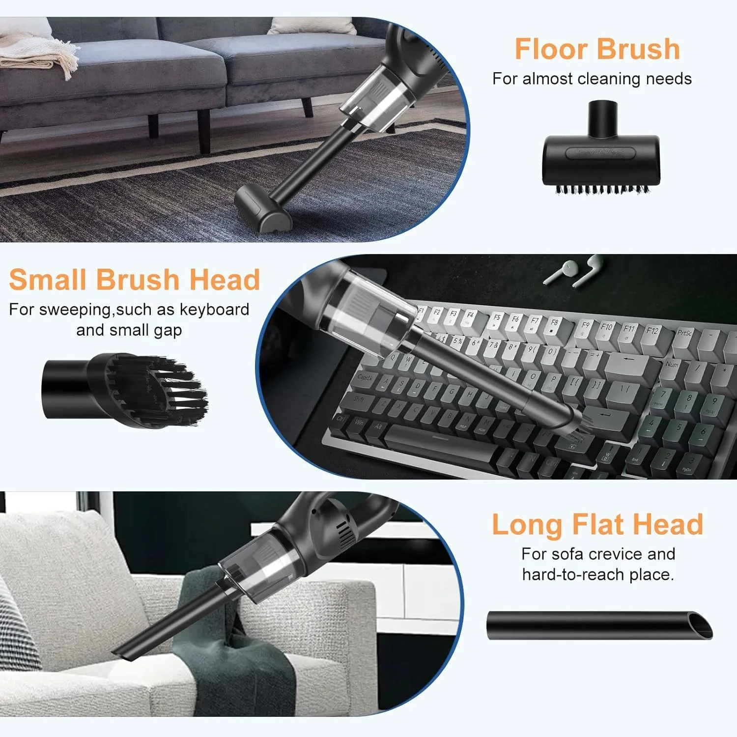 جاروبرقی دستی بی سیم خودرو، جاروبرقی دستی خودرو، مکش قوی قابل حمل با 3 سری مکش