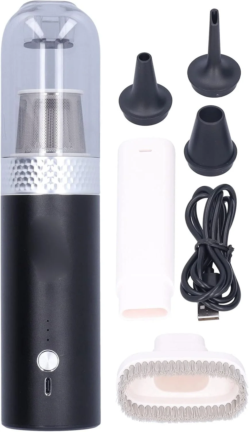 جاروبرقی دستی بی سیم قدرتمند با مکش 17000Pa، شارژ USB، مینی، قابل حمل، سبک وزن، تجهیزات نظافت خودرو و منزل برای استفاده در خودرو و منزل به همراه باتری و لوازم جانبی