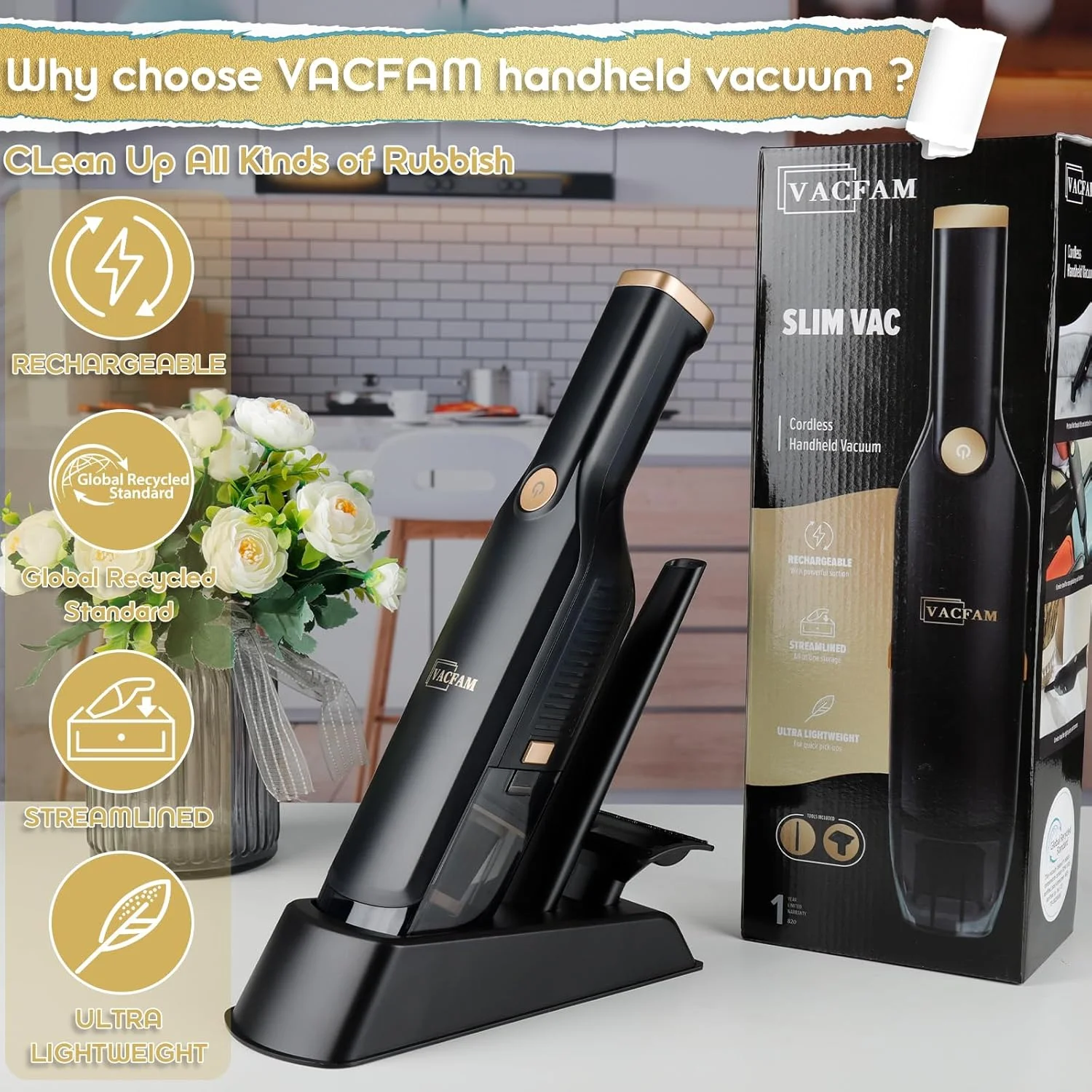 جاروبرقی دستی شارژی، مکش قدرتمند، شارژ سریع USB، جاروبرقی خودرو با پایه نگهدارنده، فیلتر HEPA، گردگیر سبک وزن قابل شارژ با ابزار شکاف و برس حیوانات خانگی برای خانه