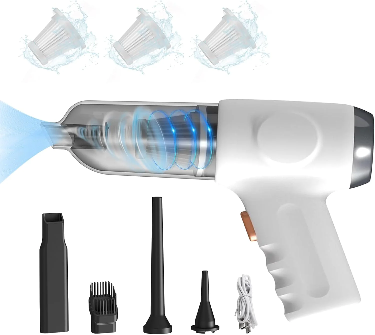 جاروبرقی دستی چند منظوره 3 در 1 با قدرت مکش 12000PA، موتور بدون برس بزرگ، بی سیم، قابل حمل برای جاروبرقی، دمیدن و باد کردن برای ماشین، خانه، حلقه شنا و هوا