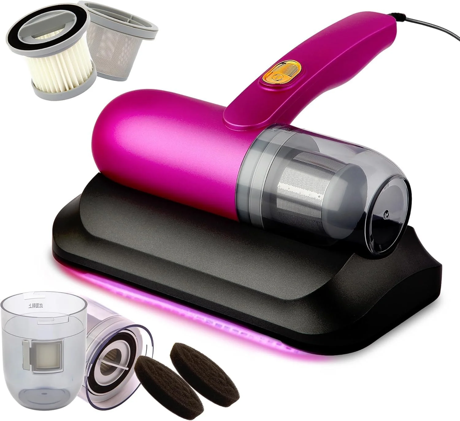 جاروبرقی دستی تشک، مکش 13Kpa، نور فرابنفش، فیلتر HEPA، صورتی