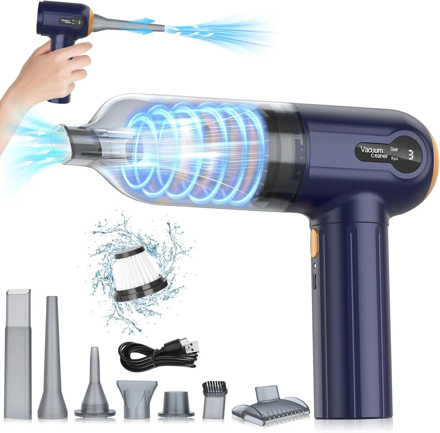 جاروبرقی دستی خودرو 4 در 1، دمنده گرد و غبار کوچک قابل حمل بی سیم Musclez 15000Pa با صفحه نمایش LED، مکش قوی قابل شارژ برای تمیز کردن خودرو، خانه، دفتر